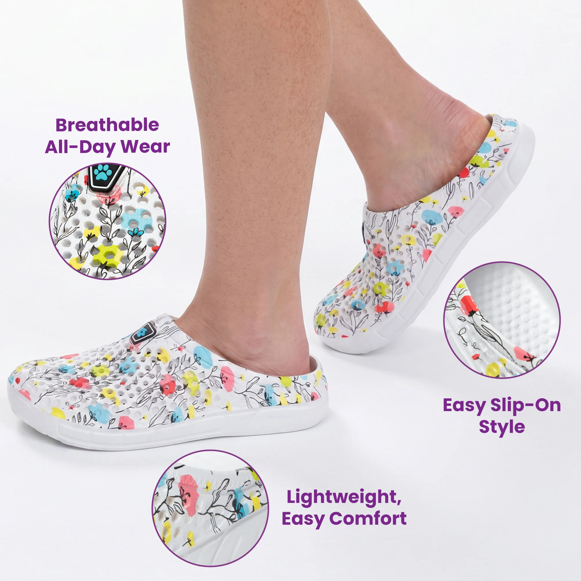 Colorful Paw Print Lightweight Slip-On Clogs - Image 45