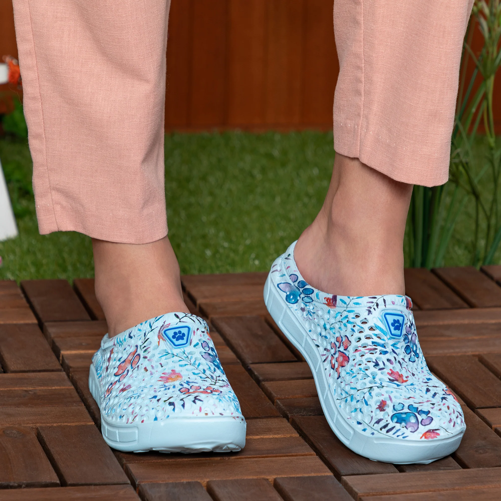 Colorful Paw Print Lightweight Slip-On Clogs - Image 8
