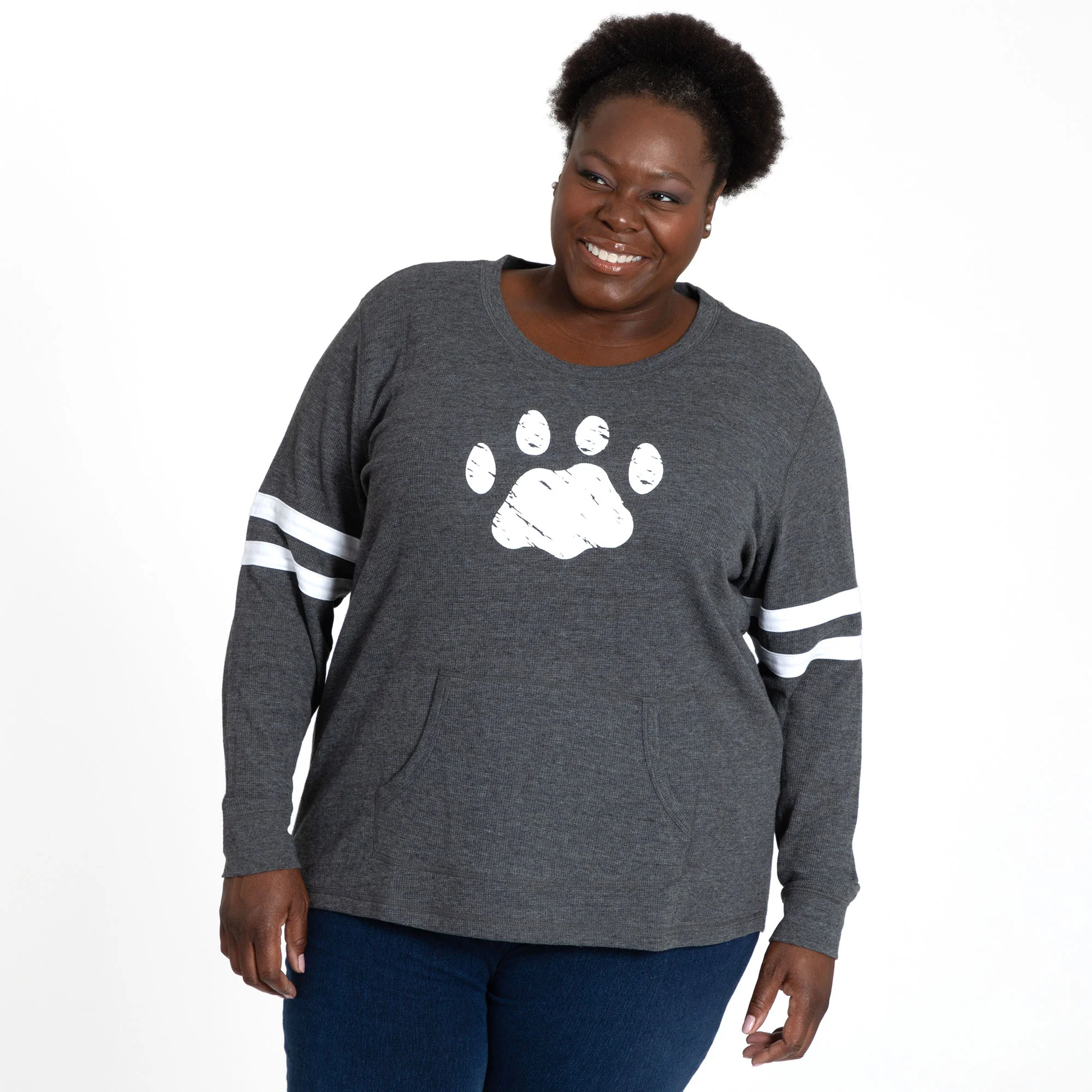 Paw Stripe Waffle Knit Thermal Long Sleeve Top - Image 19