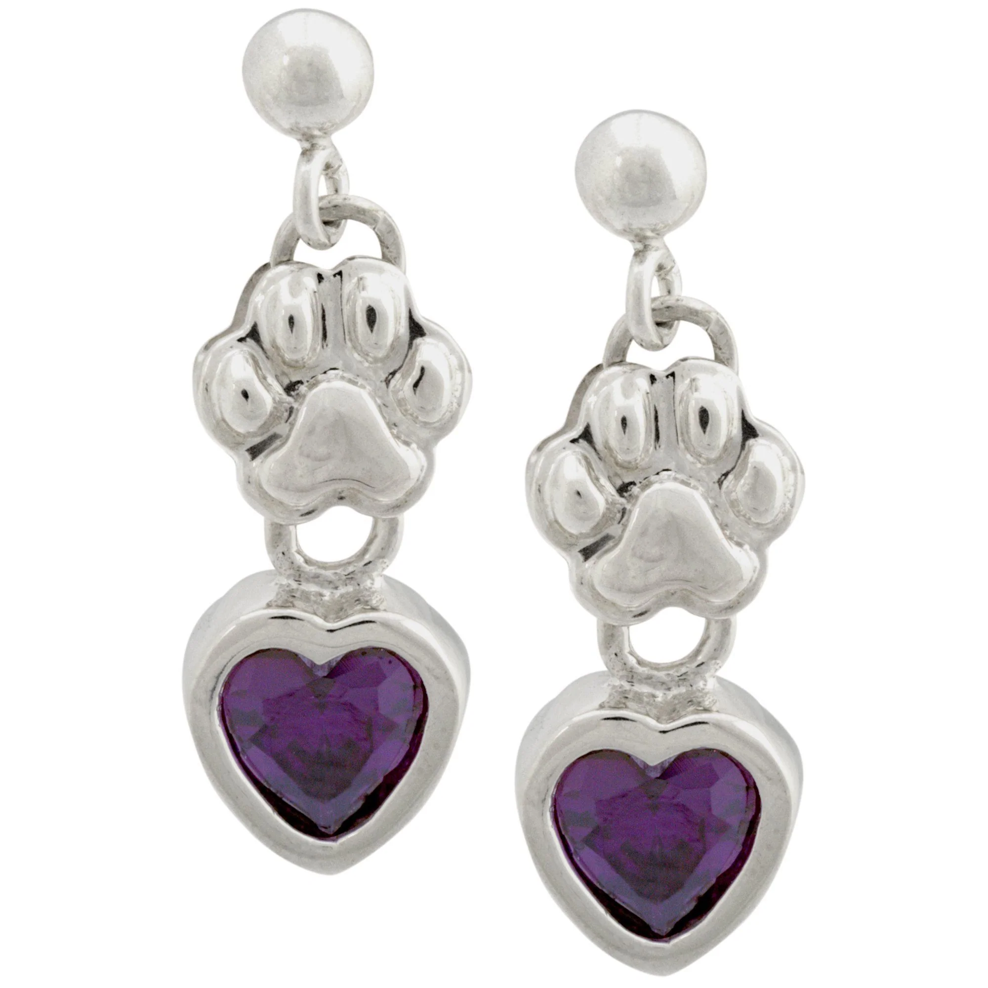 Amethyst Hearts & Paws Sterling Earrings - Image 3