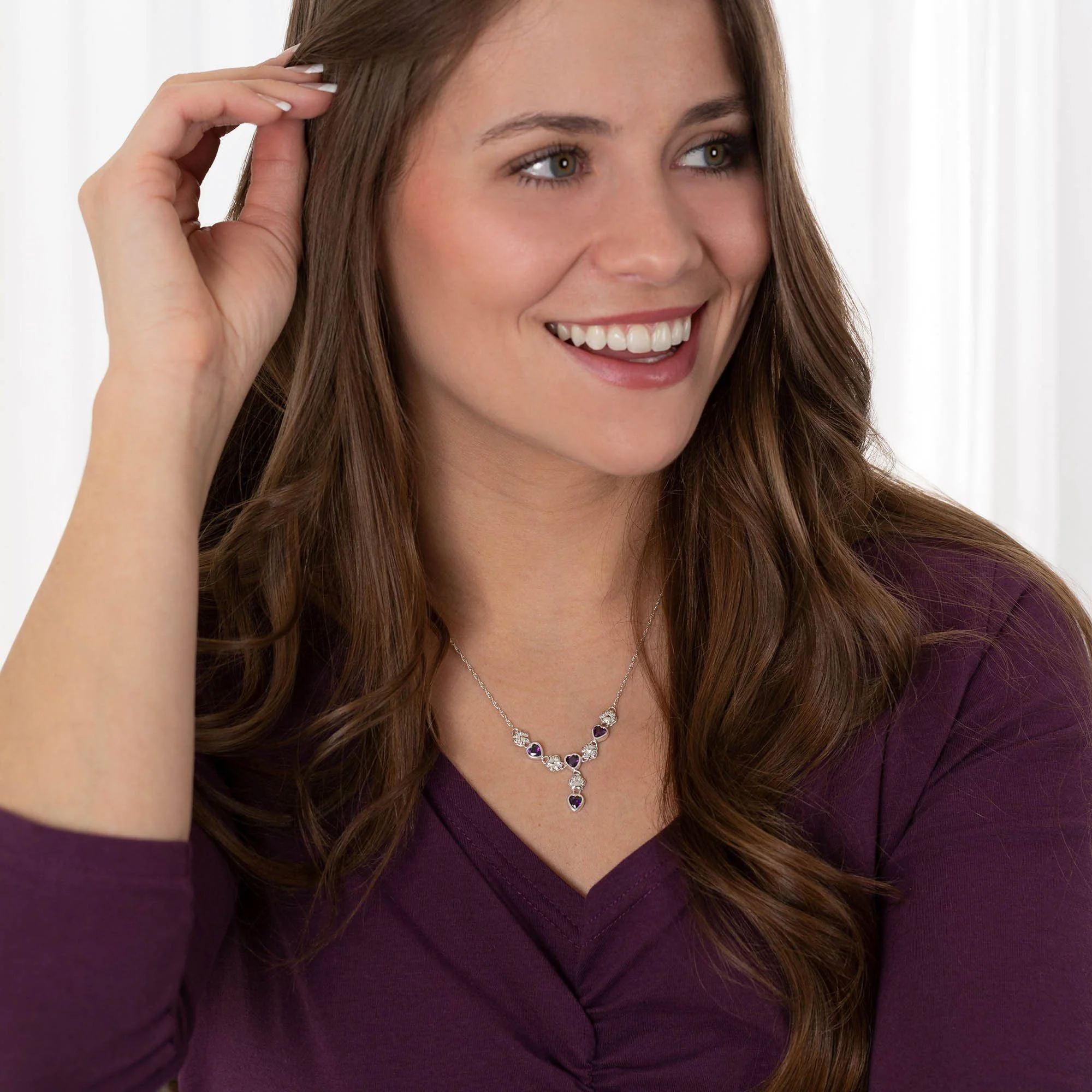 Amethyst Hearts & Paws Sterling Drop Necklace - Image 2