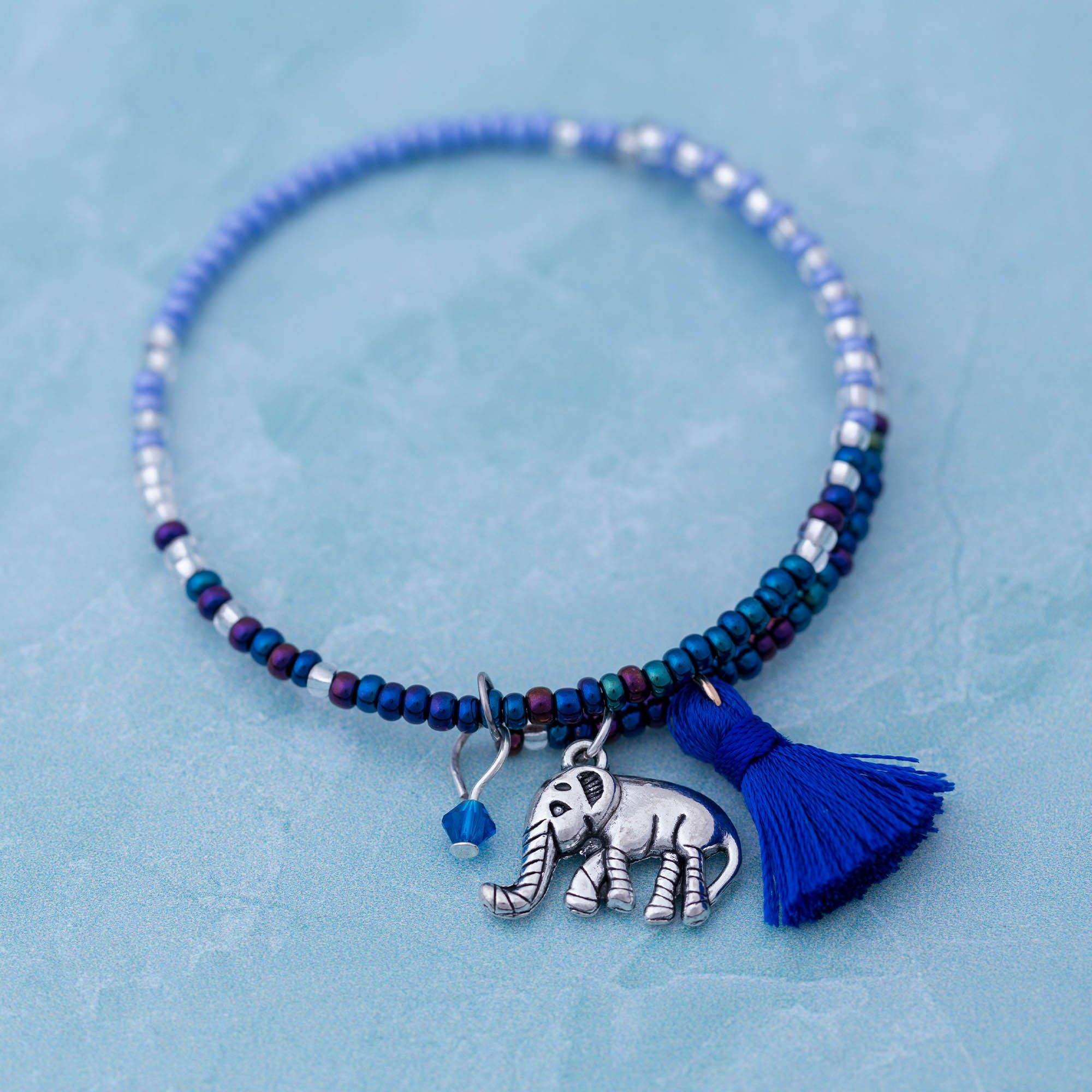 Fair Trade Beaded Blue Elephant Adjustable Bracelet! - Image 2