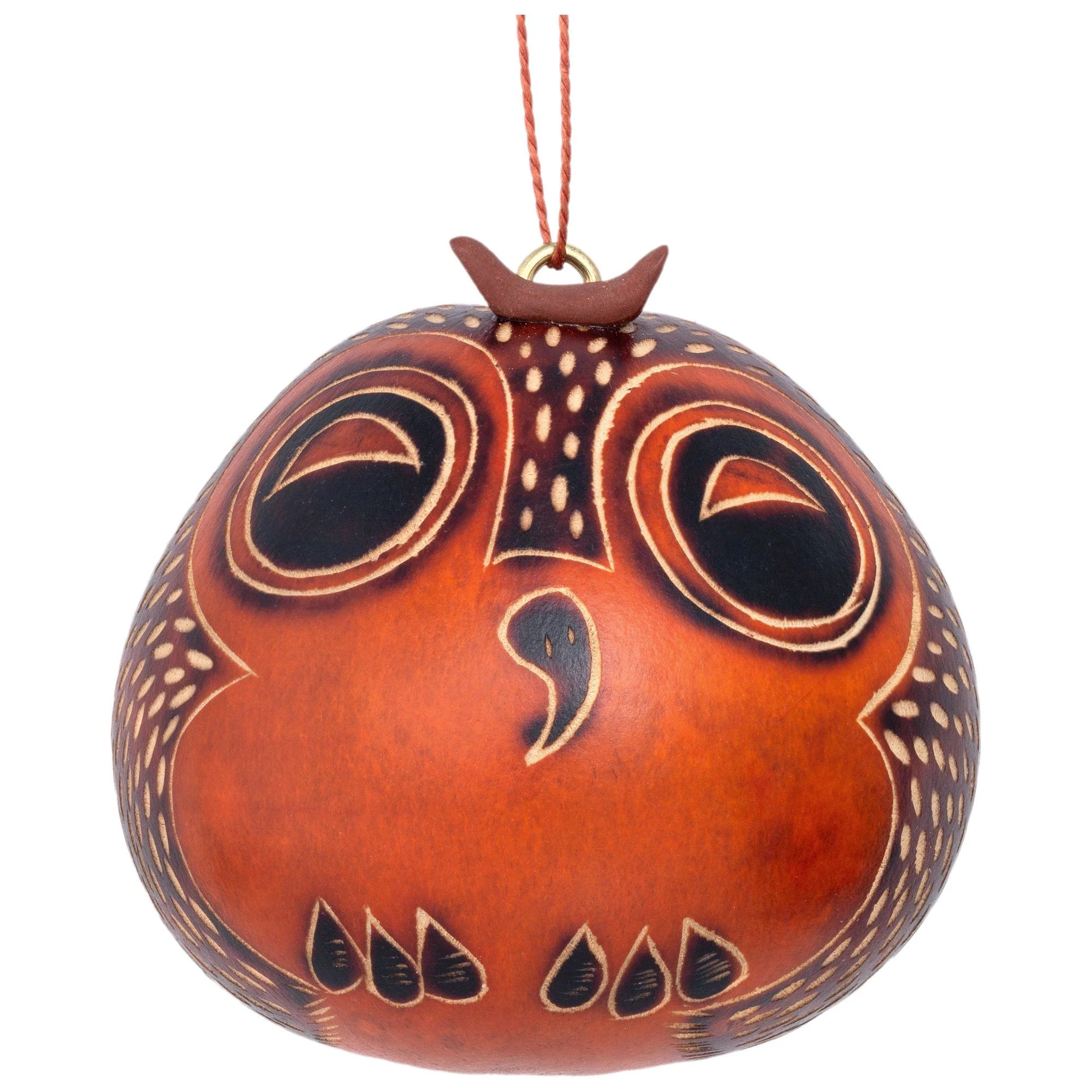Hand Carved Owl Gourd Ornament - Image 2