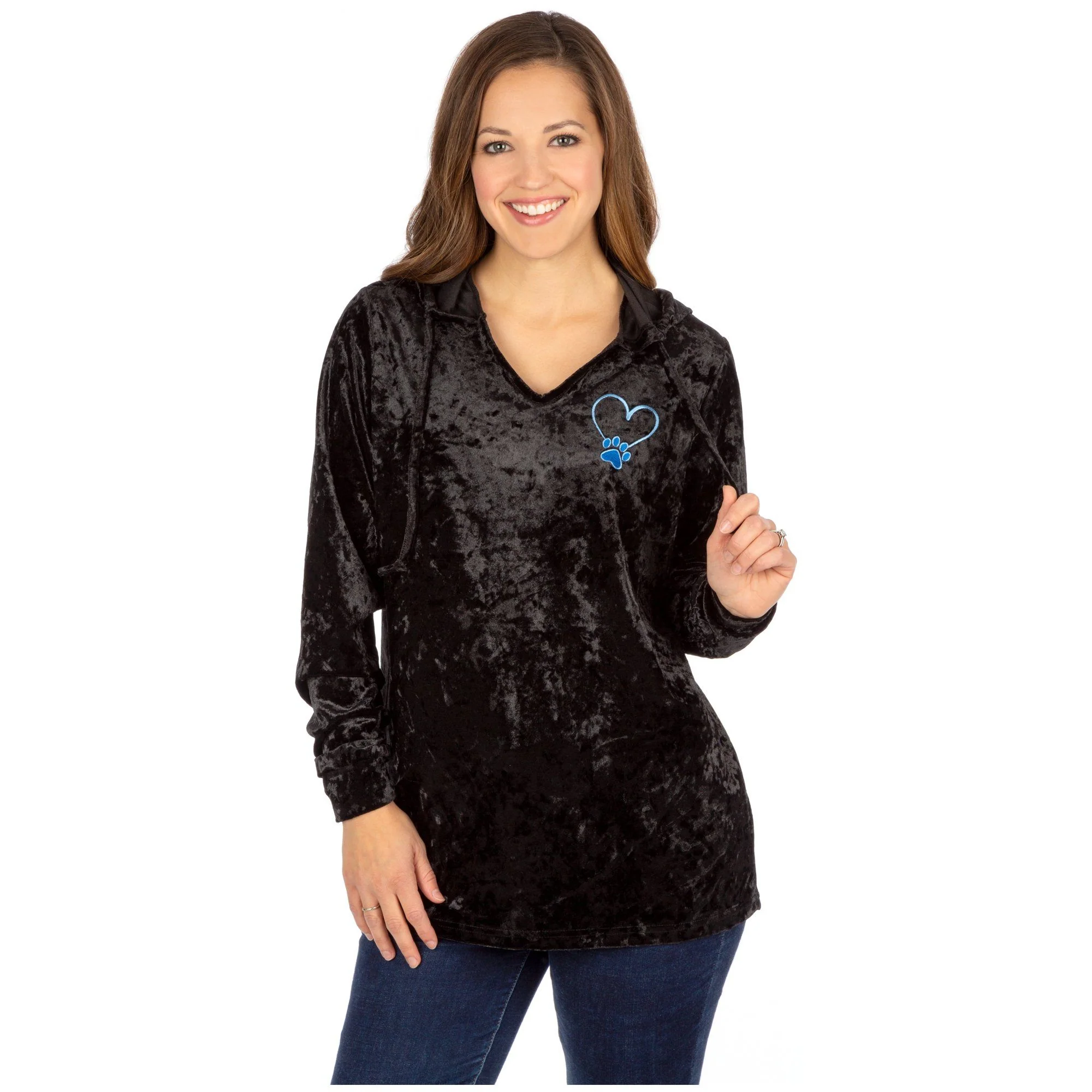 Crushed Velvet Paw Print Hooded Tunic - Image 2