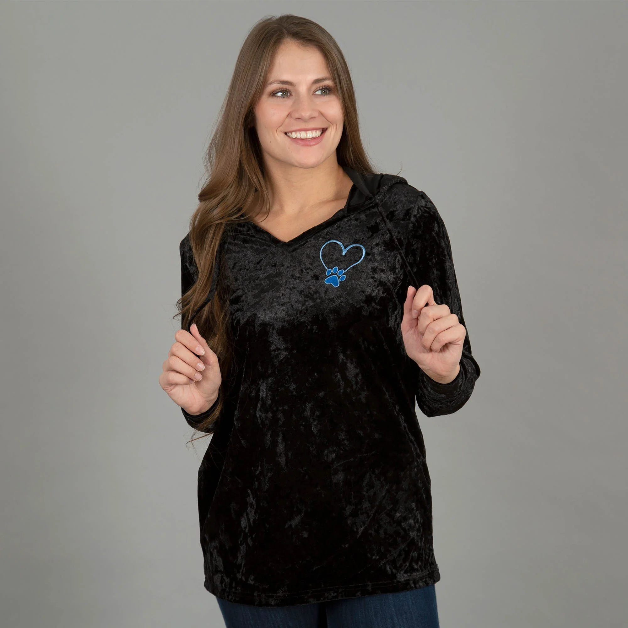 Crushed Velvet Paw Print Hooded Tunic - Image 8