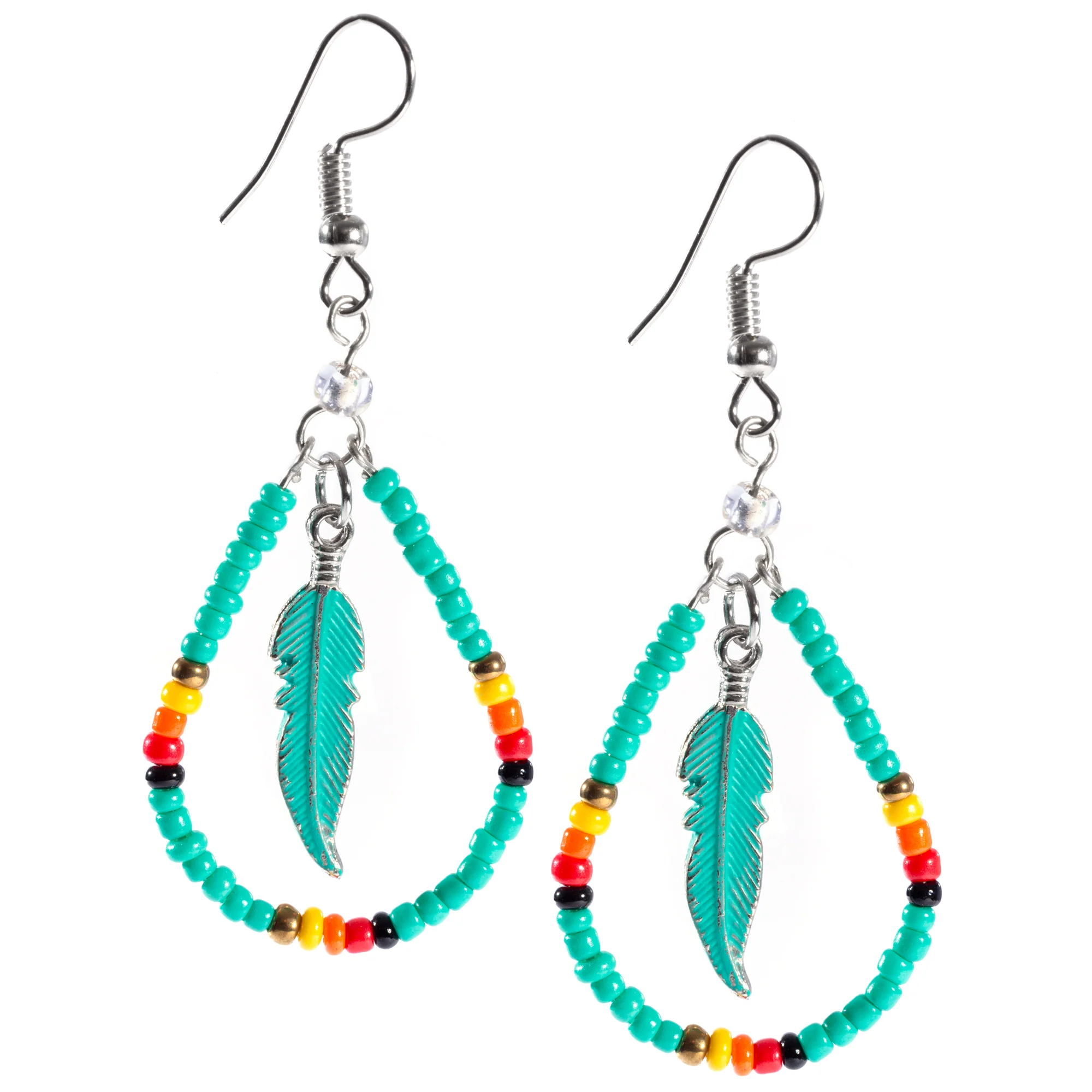 Beaded Feather Teardrop Earrings - Image 2