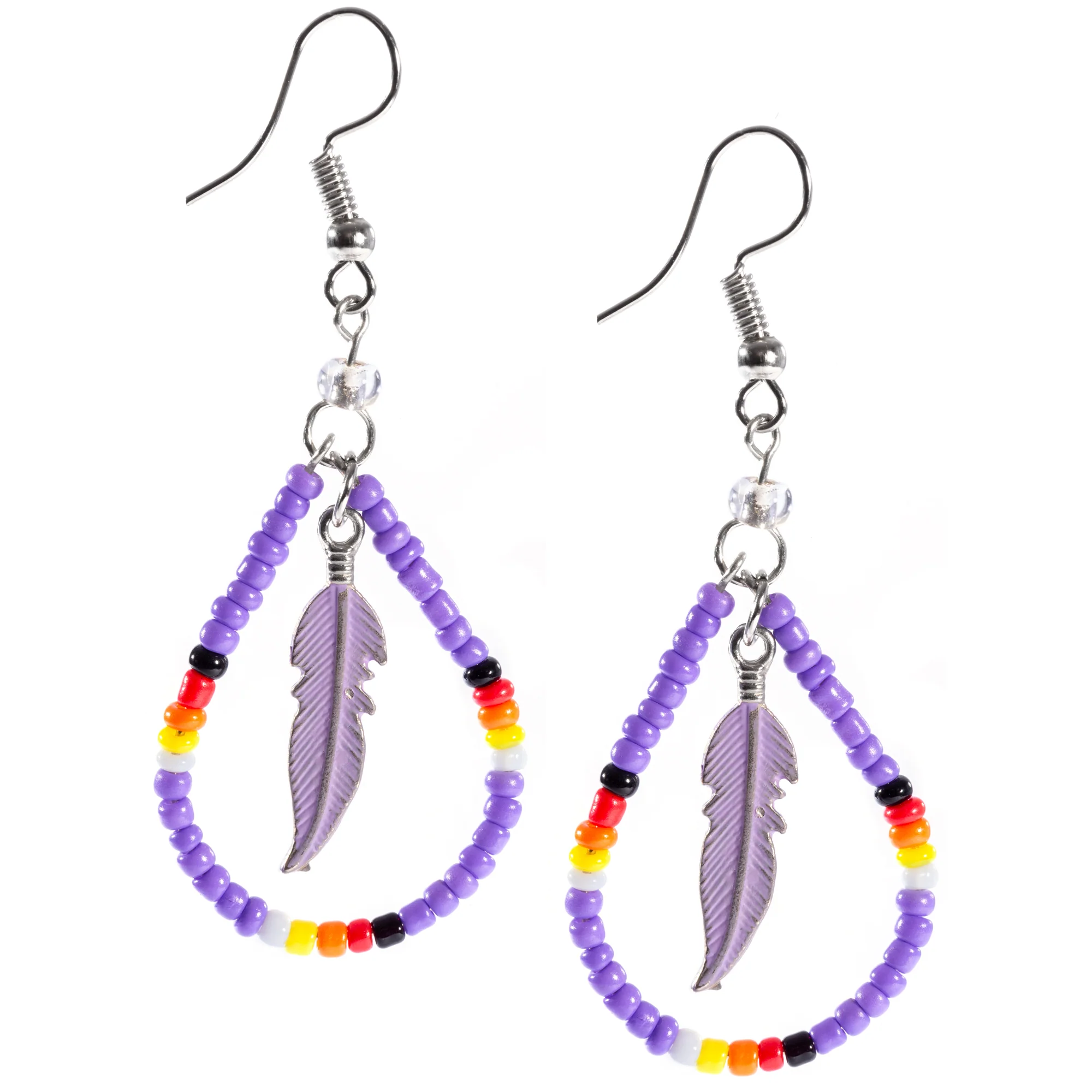 Beaded Feather Teardrop Earrings - Image 3