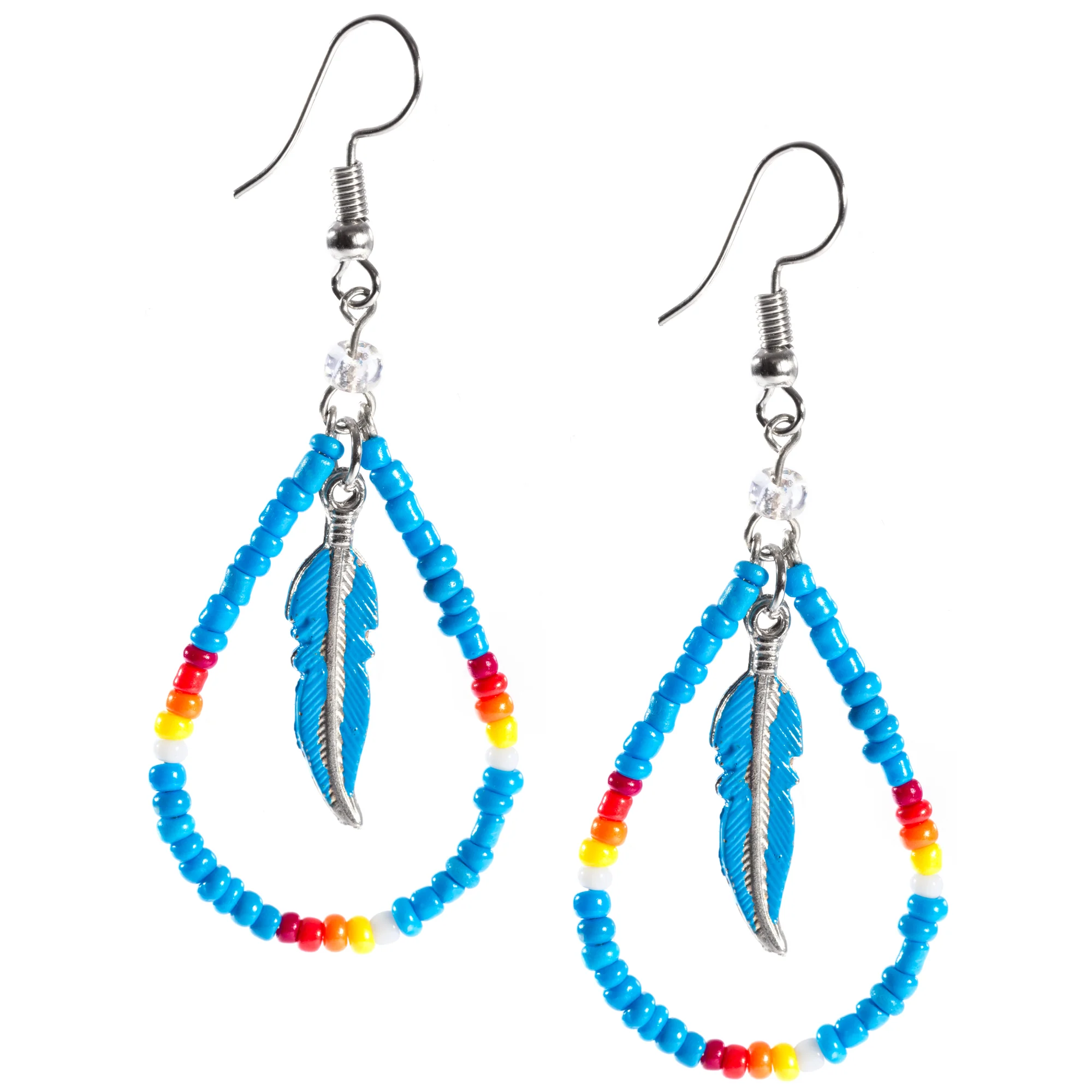 Beaded Feather Teardrop Earrings - Image 4