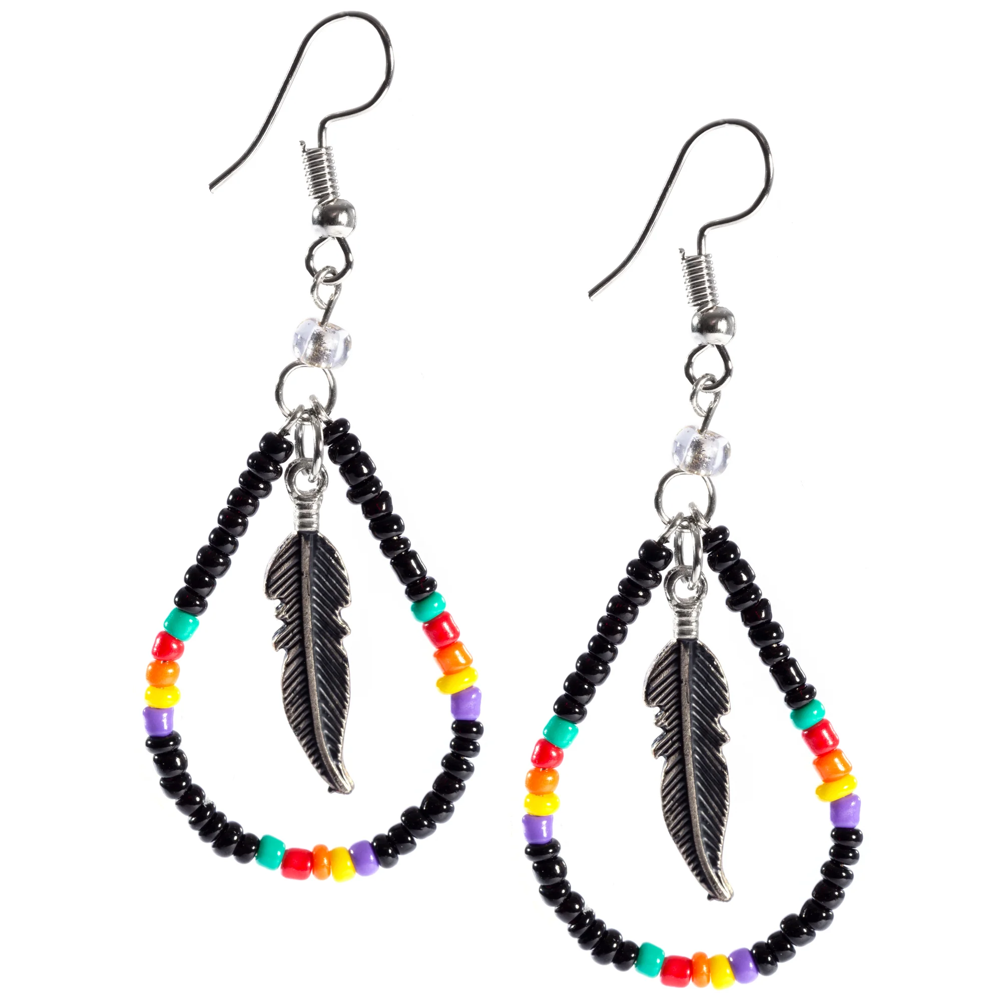 Beaded Feather Teardrop Earrings - Image 5