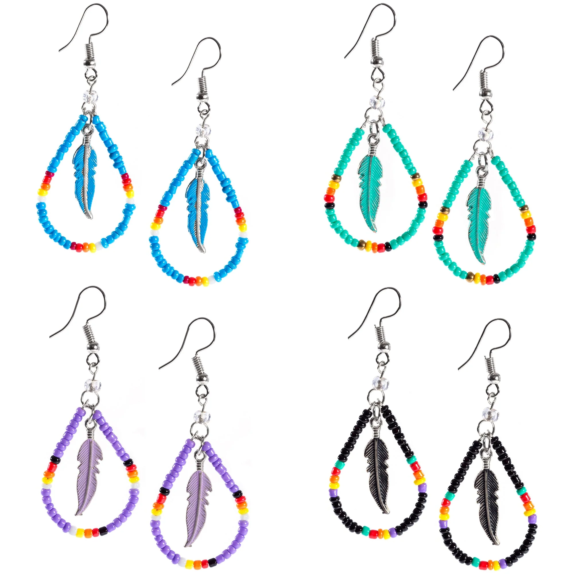 Beaded Feather Teardrop Earrings - Image 6
