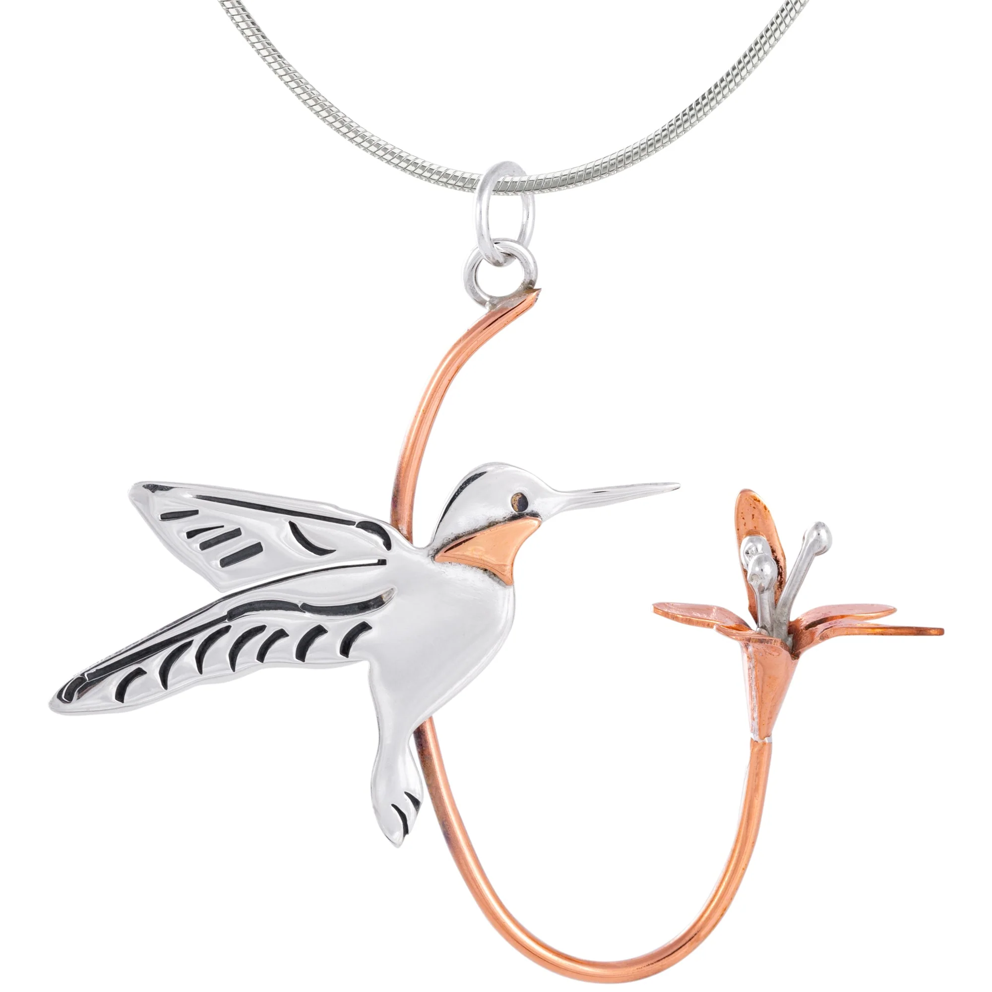 Hummingbird & Flower Sterling Necklace - Image 3