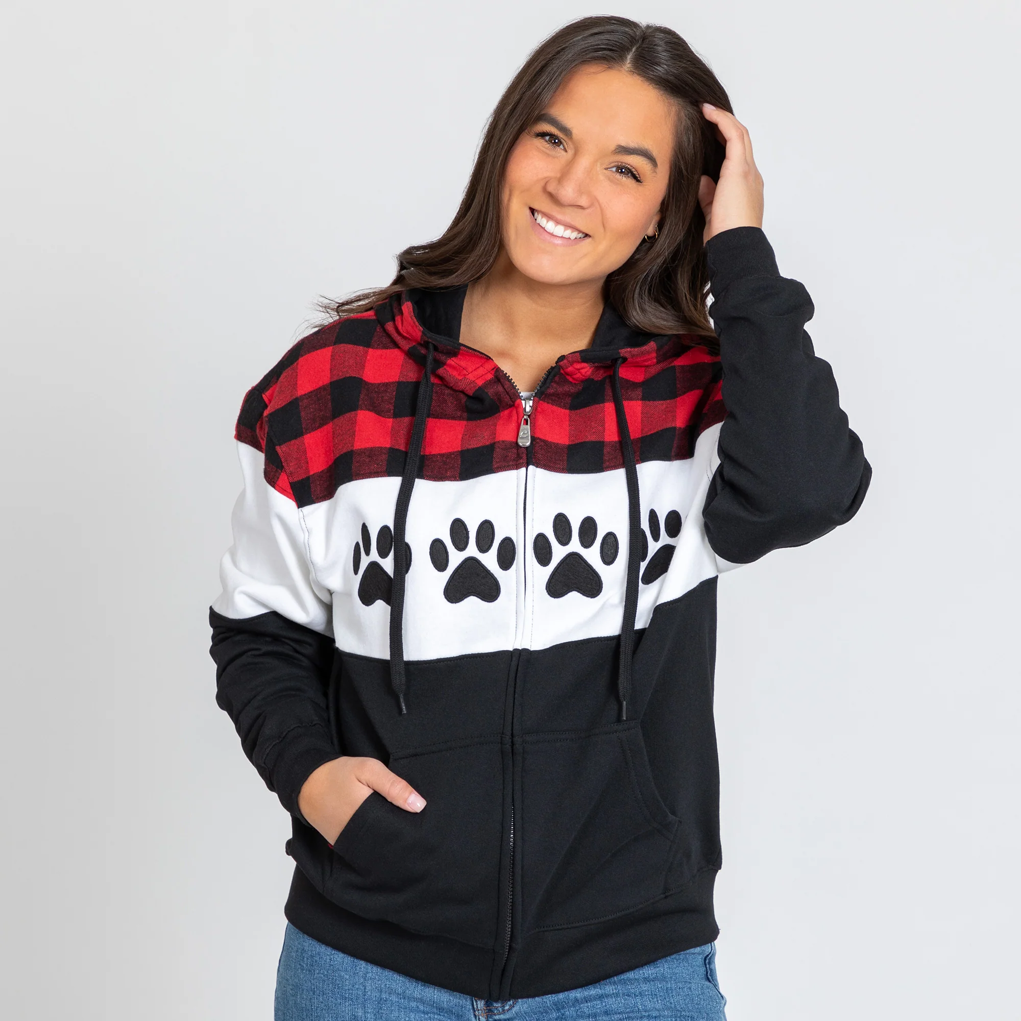 Paw Print Plaid Zip Hoodie - Image 8