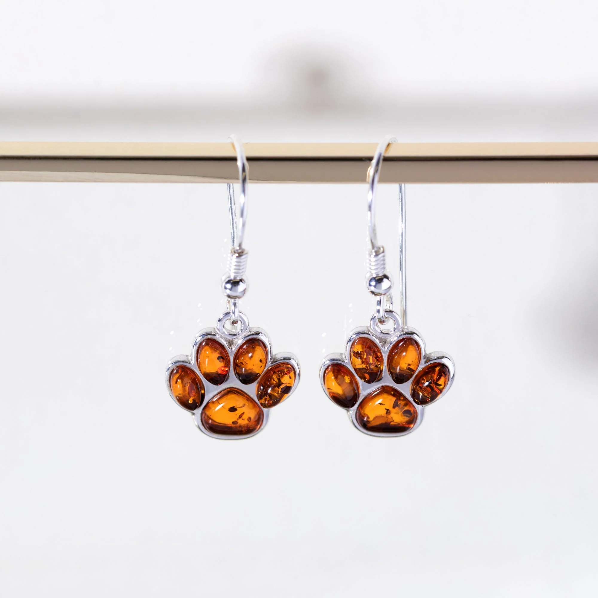 Sterling & Amber Paw Print Earrings - Image 3