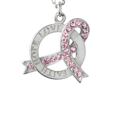 Faith Hope Love Pink Ribbon Pewter Necklace - Image 2