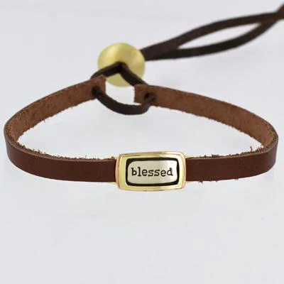 Blessed Mixed Metals Bracelet On Sienna Leather - Image 2