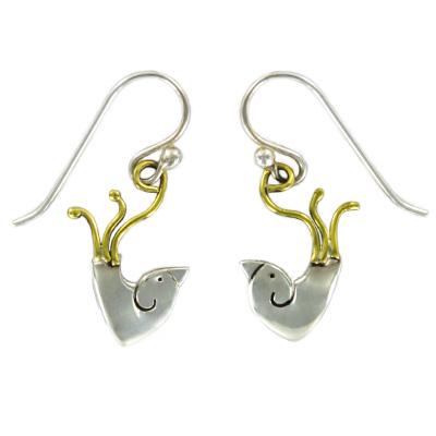 Bird Sterling & Brass Wire Earrings - Image 2