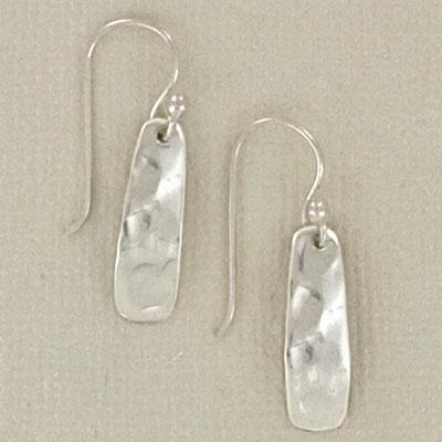 Hammered Narrow Rectangle Sterling Silver Wire Earrings - Image 2
