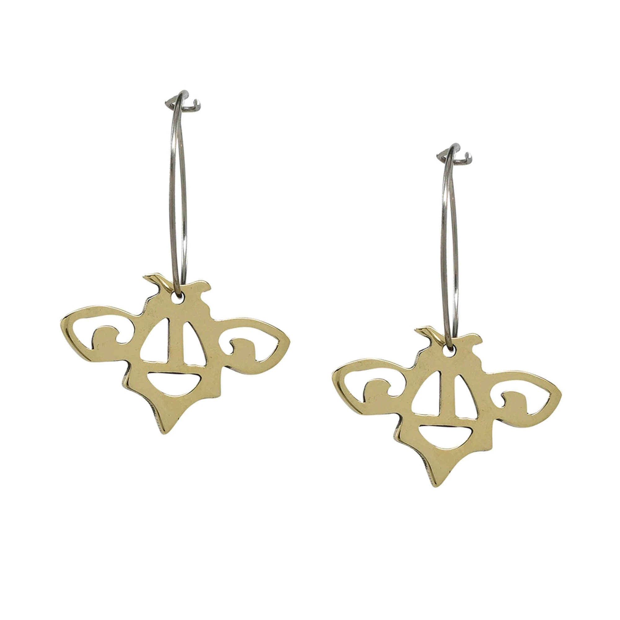 Mosaic Bee Brass Earrings - Image 2