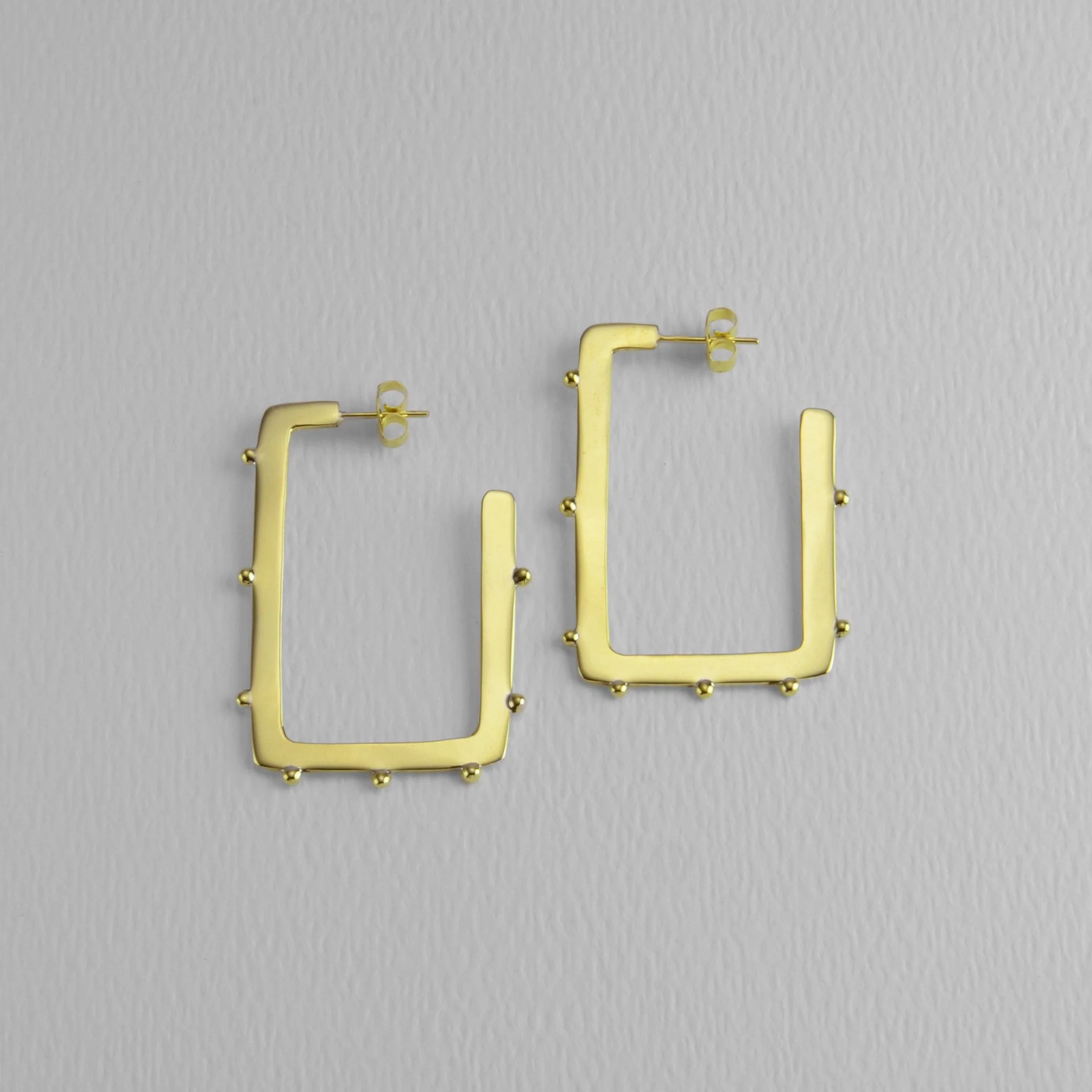 Studded & Squared Brass Hoop Earrings - Image 2