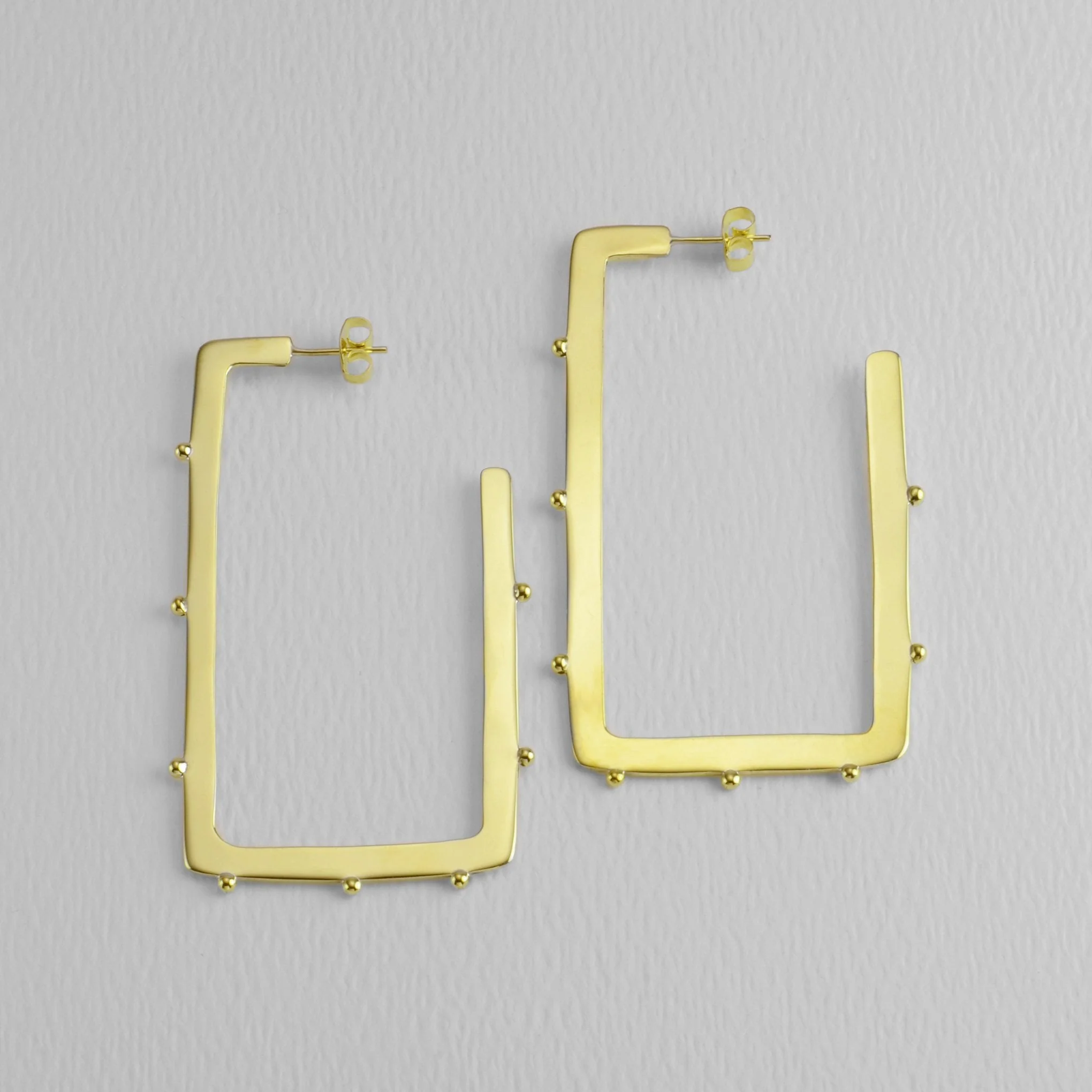 Studded & Squared 60mm Brass Hoop Earrings - Image 2