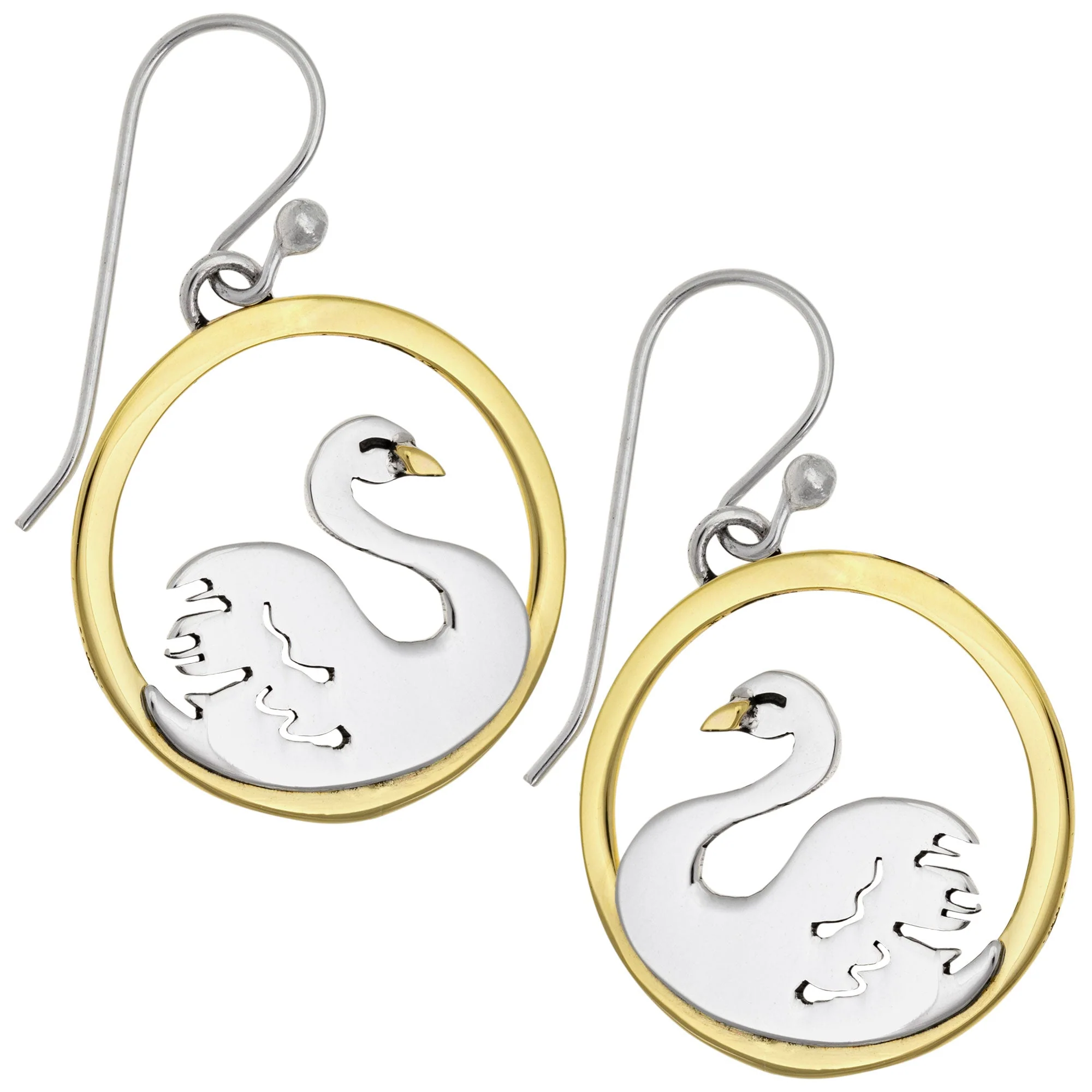 Sterling Silver & Brass Swan Earrings - Image 2