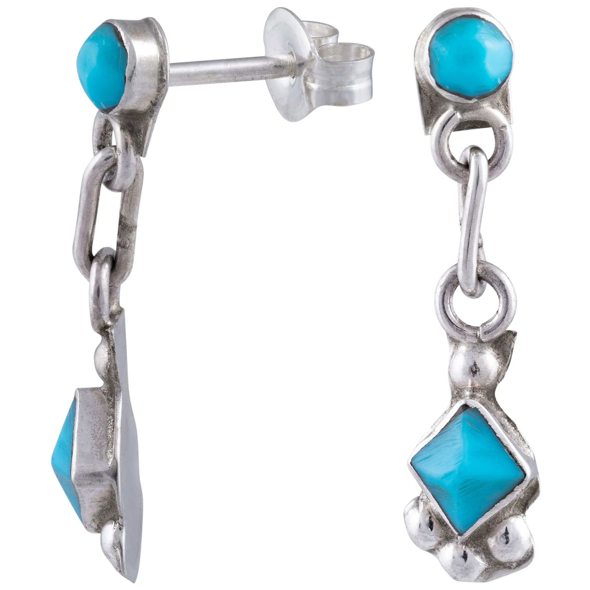 Sterling & Turquoise Zuni Diamond Dangling Earrings - Image 4