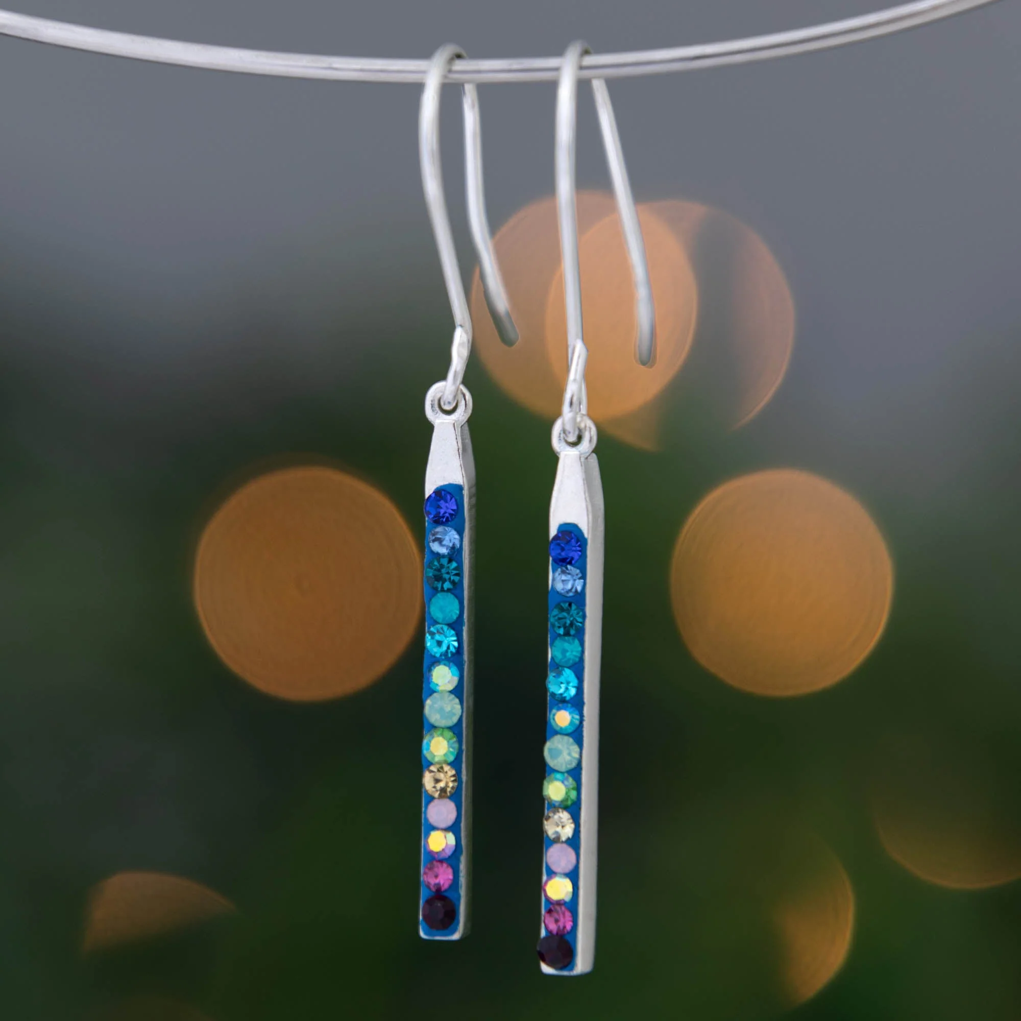 Rainbow Mosaic Crystal Drop Earrings - Image 2