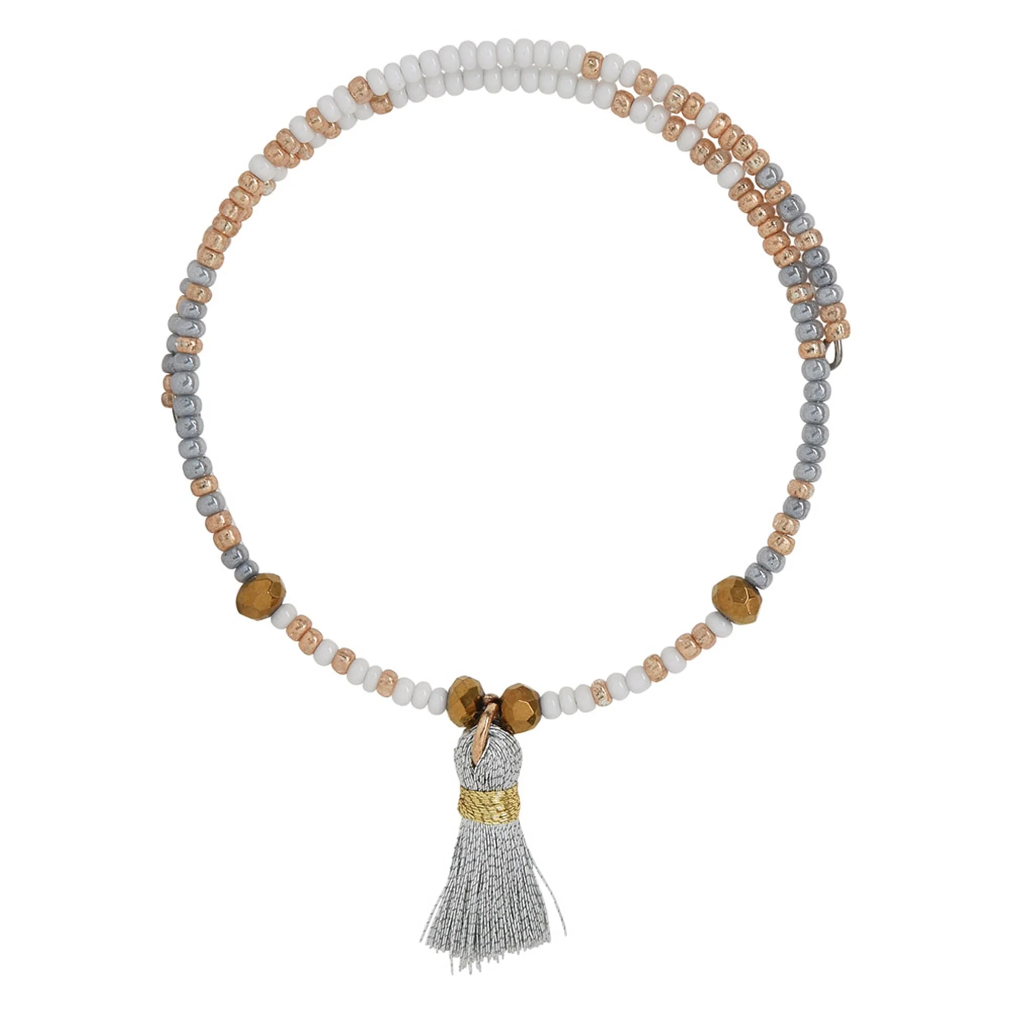 Everyday Basic Czech Glass Beads & Silk Tassel Bangle - Image 2
