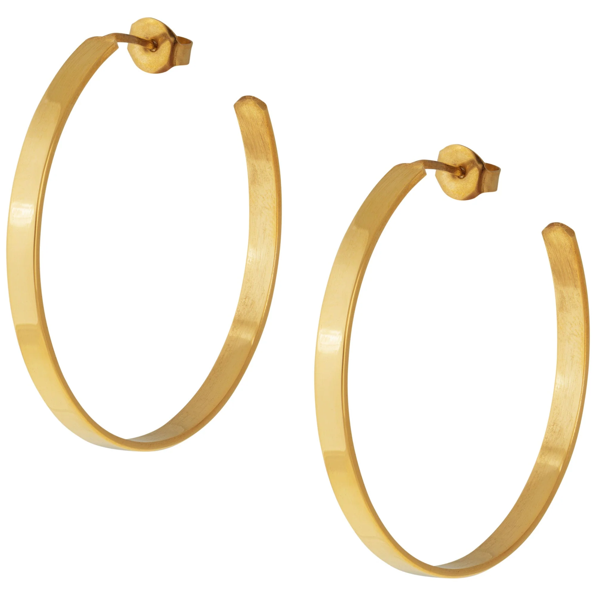 Flat Hoop Golden Post Earrings - Image 2
