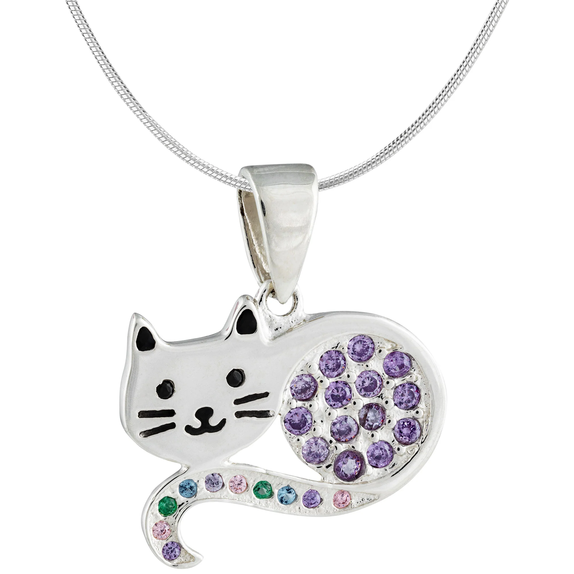 Sweet Kitty Cat Sterling & Crystal Necklace - Image 2