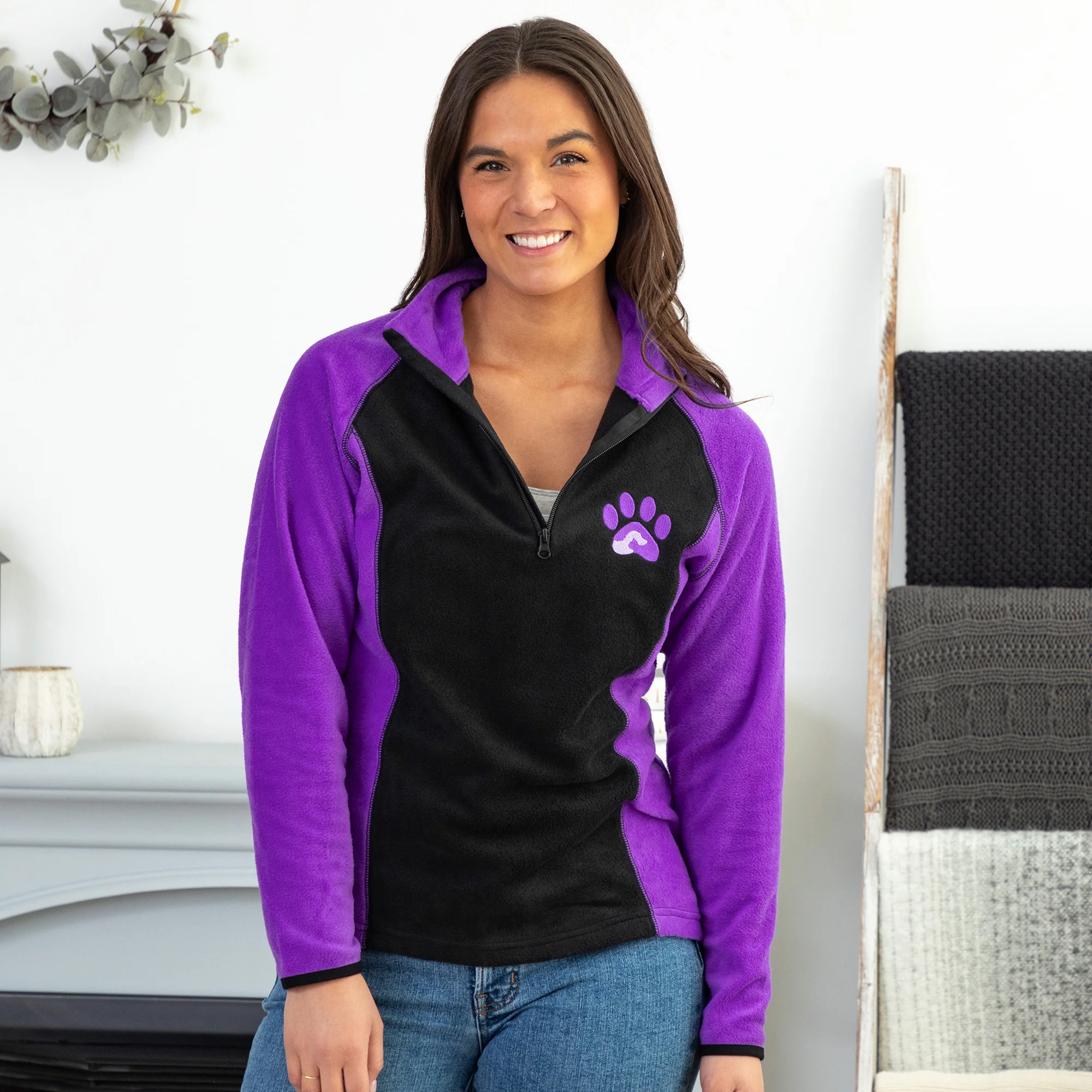 Paw Print Polar Fleece Quarter Zip Pullover - Image 7