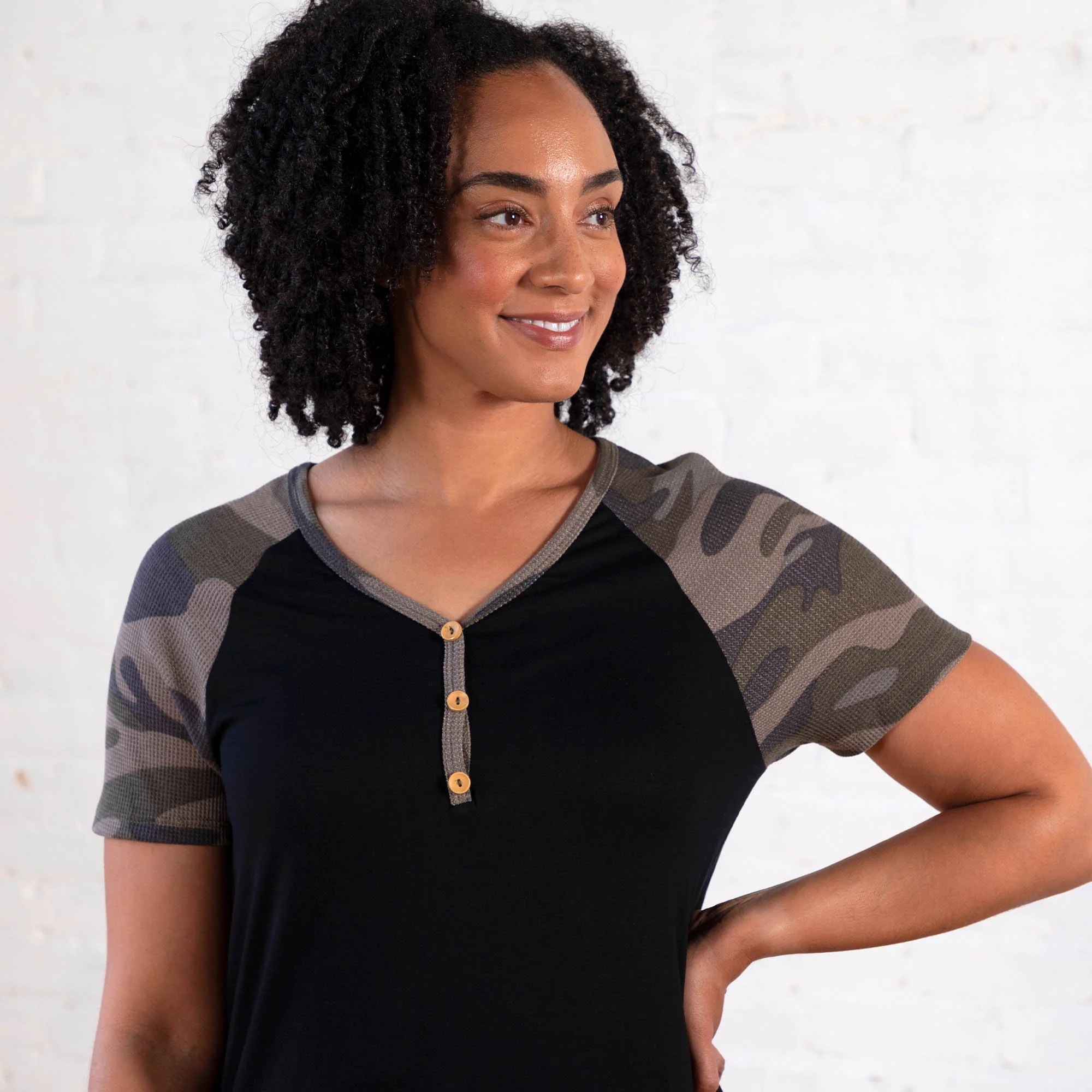 Camo V-Neck Henley Tunic - Image 2
