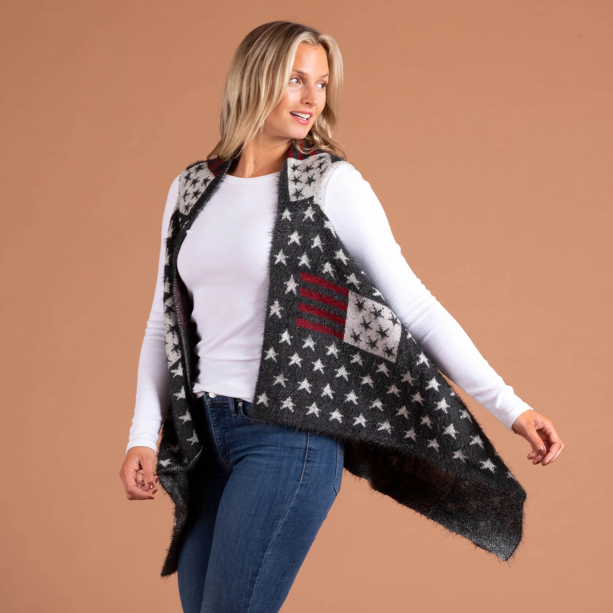 Americana Knit Open Sweater Vest - Image 3