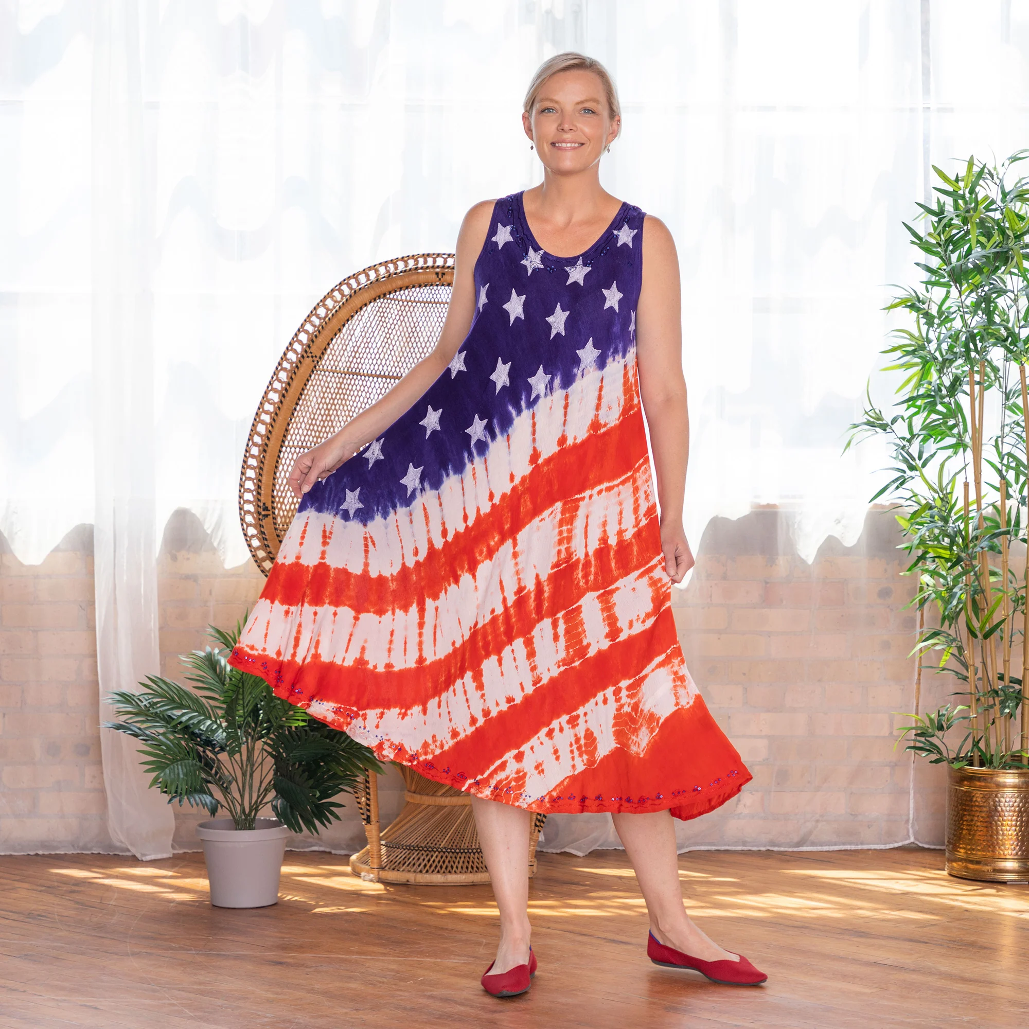Diagonal Stars & Stripes Sleeveless Long Dress - Image 2
