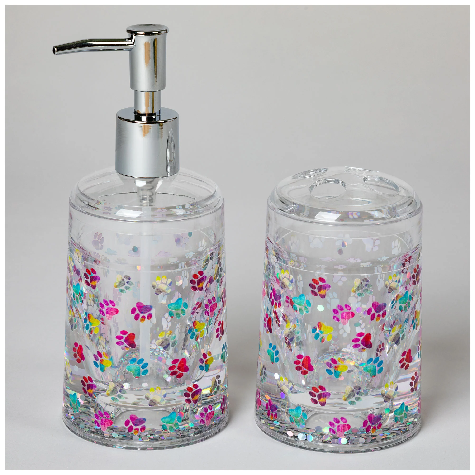 Paw Print Acrylic Soap Dispenser & Toothbrush Holder Set - Image 3