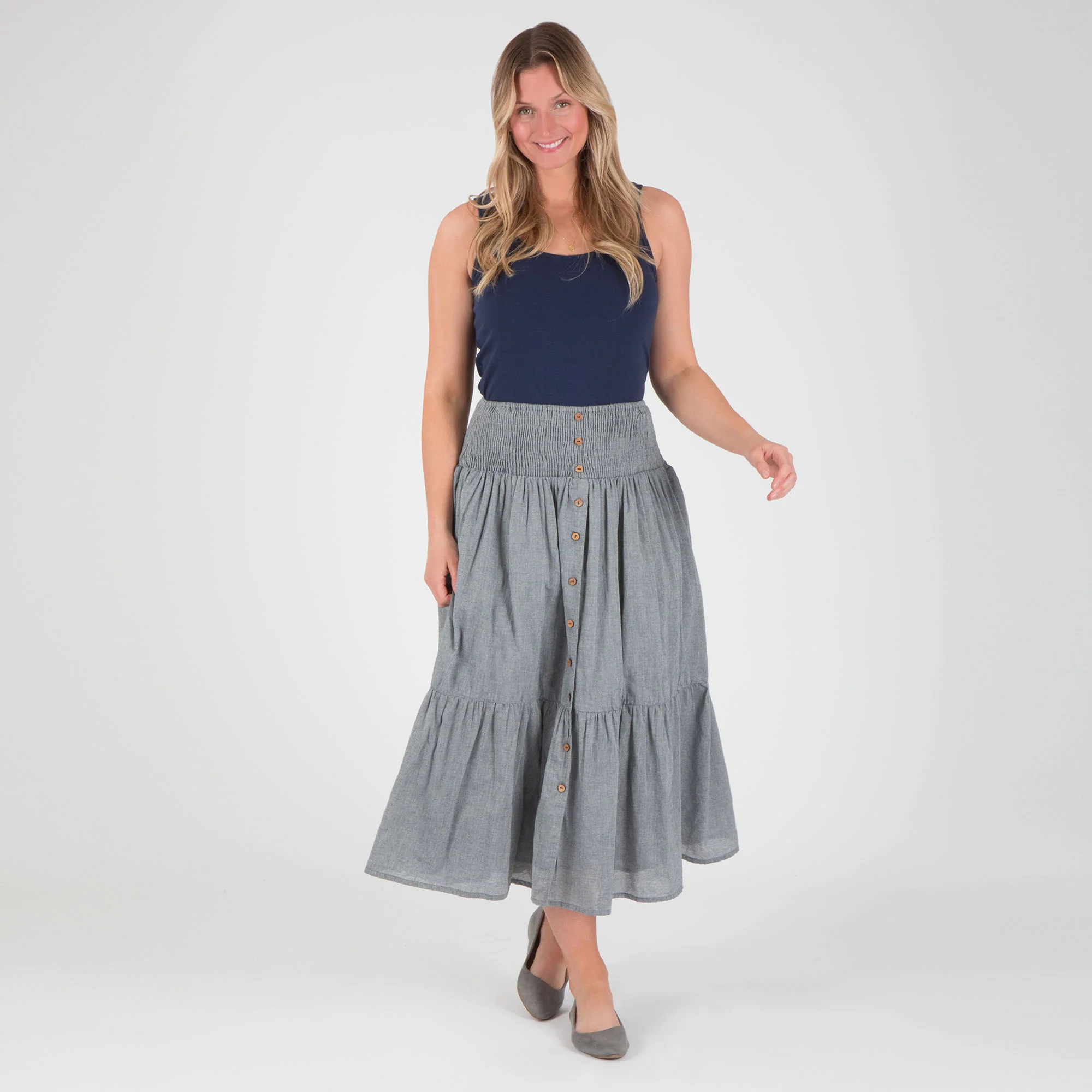 Chambray Button Down Long Skirt - Image 10
