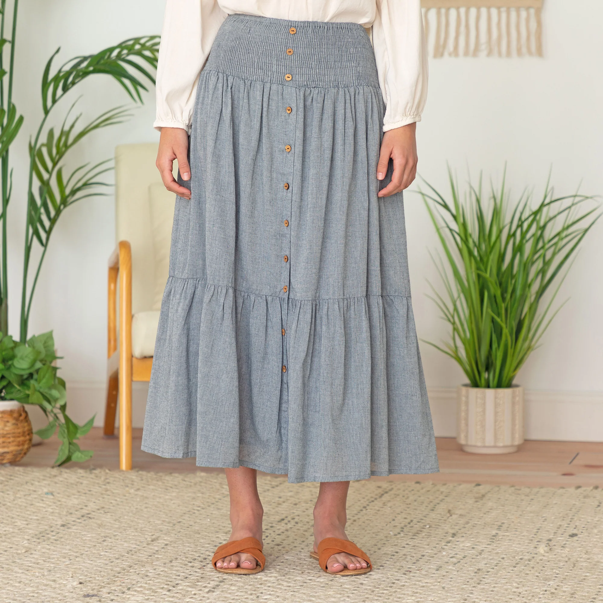 Chambray Button Down Long Skirt - Image 2