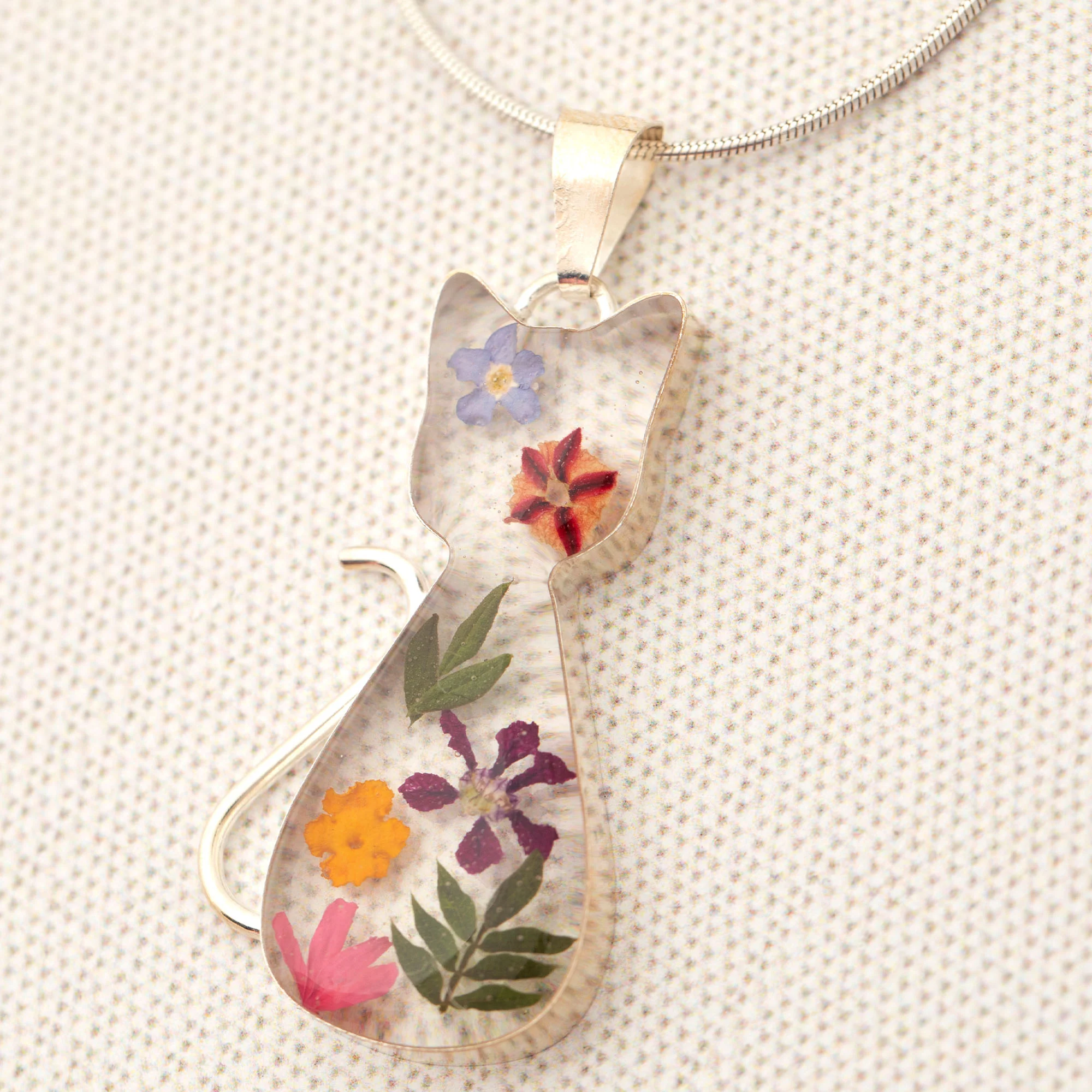 Real Flowers & Sterling Cat Necklace - Image 2