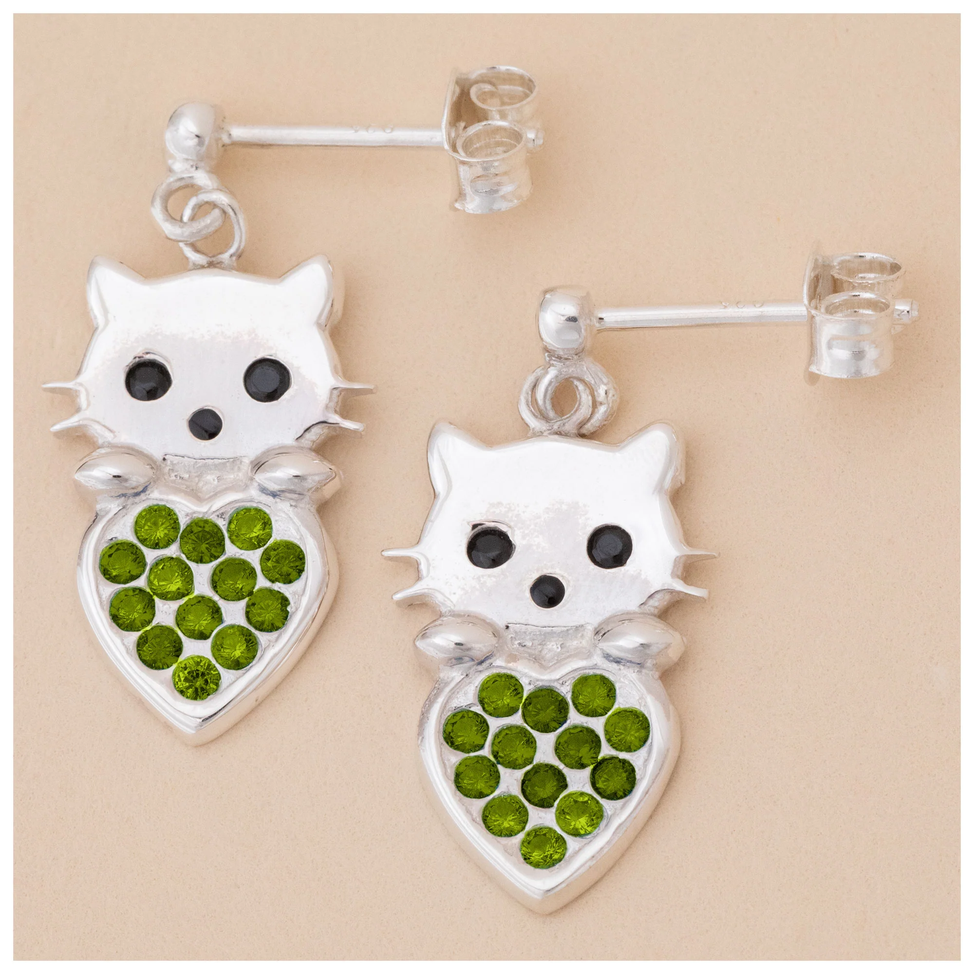Cat & Heart Birth Month Sterling Earrings - Image 10
