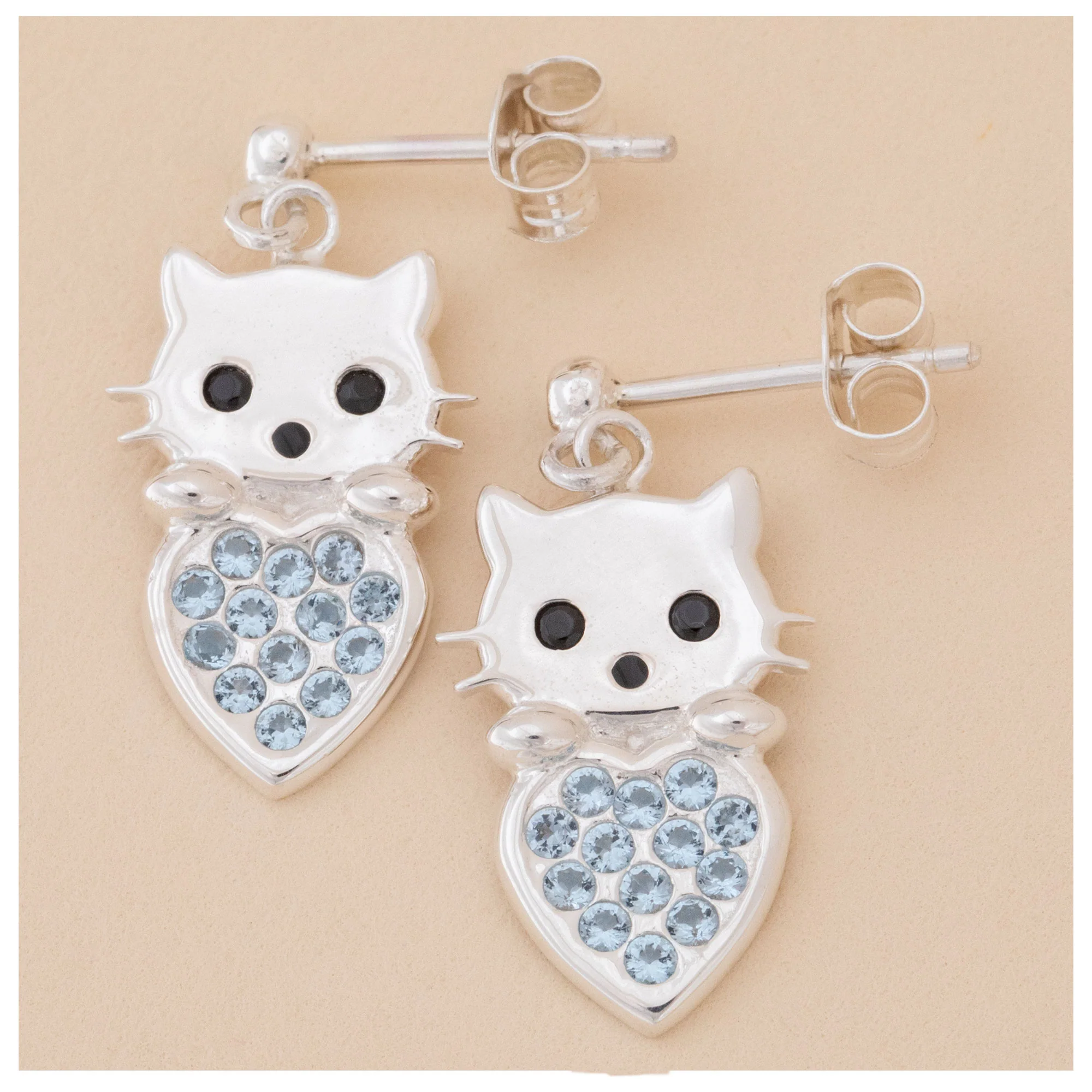 Cat & Heart Birth Month Sterling Earrings - Image 5