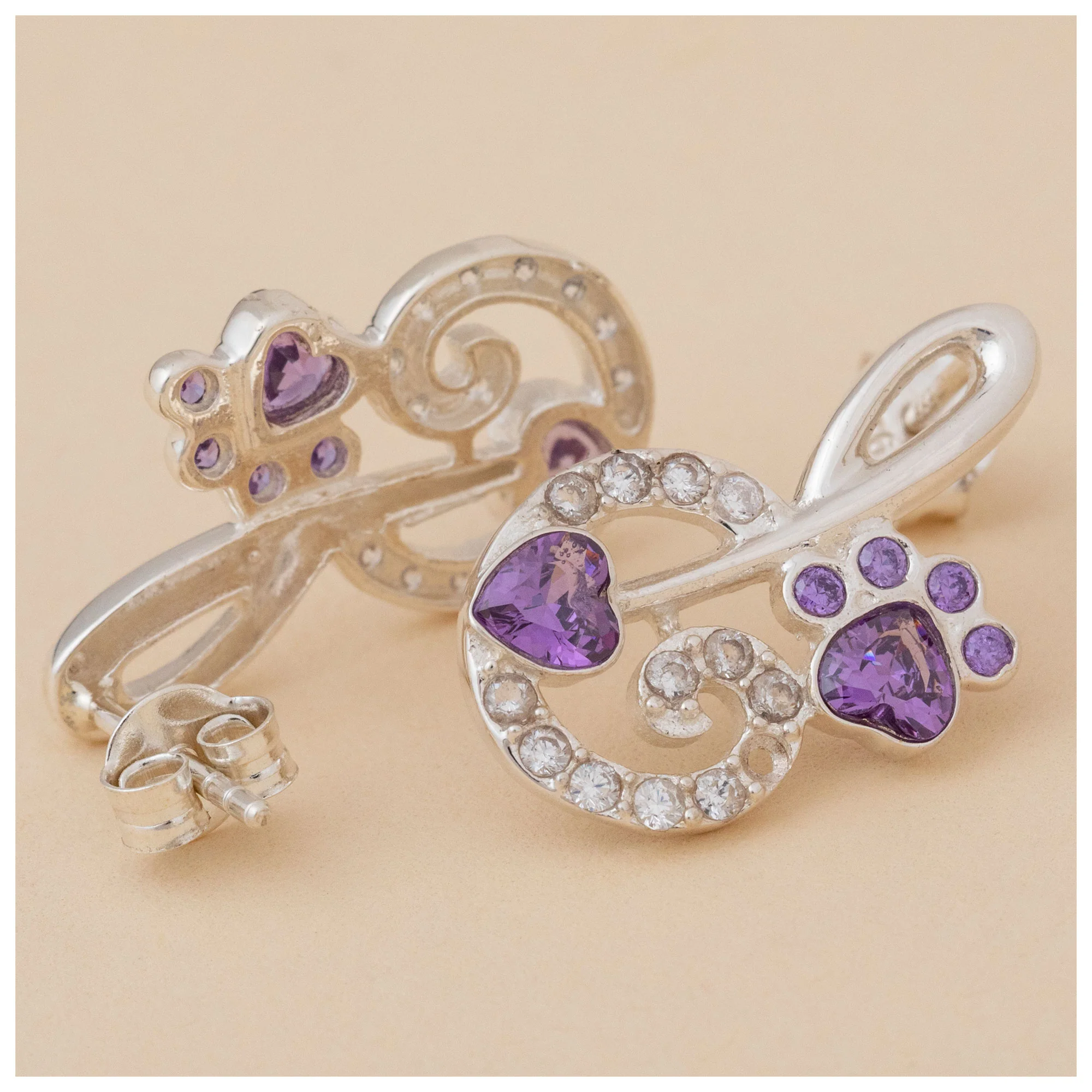 Sterling Silver Infinity Paw Print Earrings - Image 2