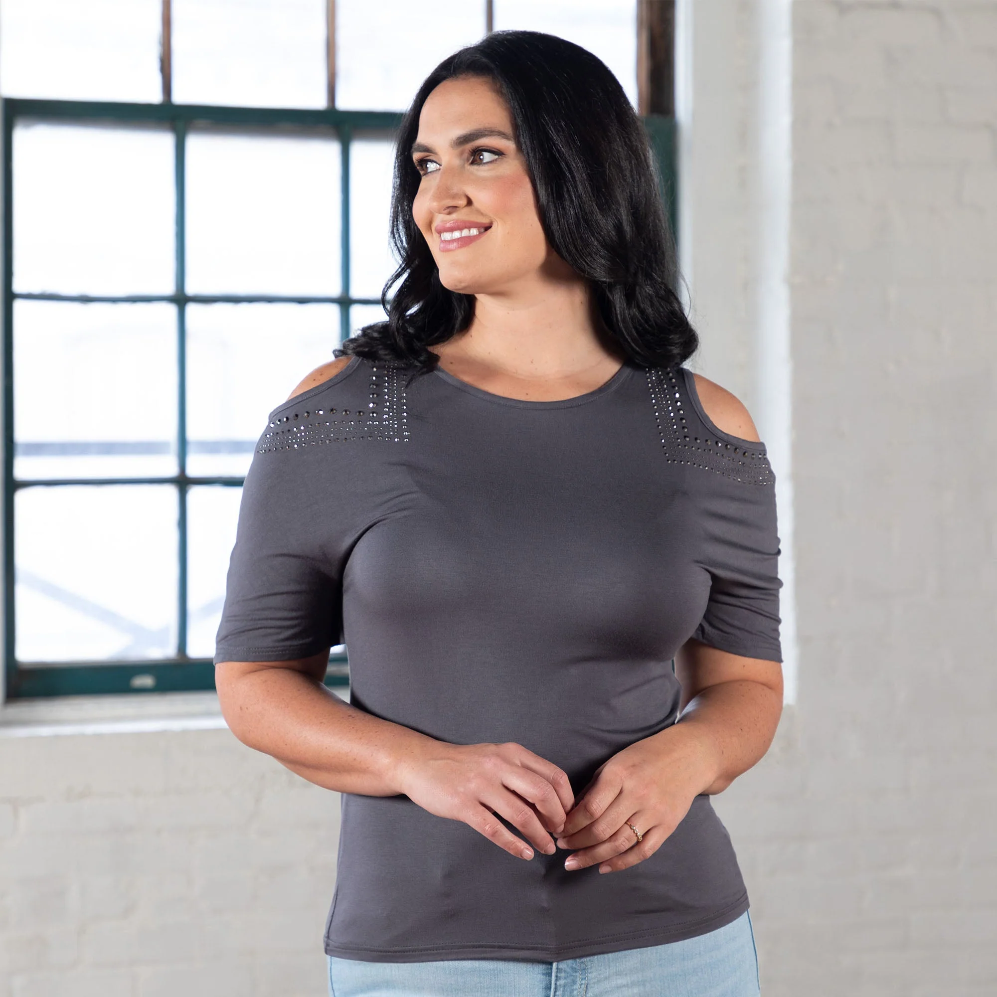 Cold Shoulder Rhinestone Top - Image 14