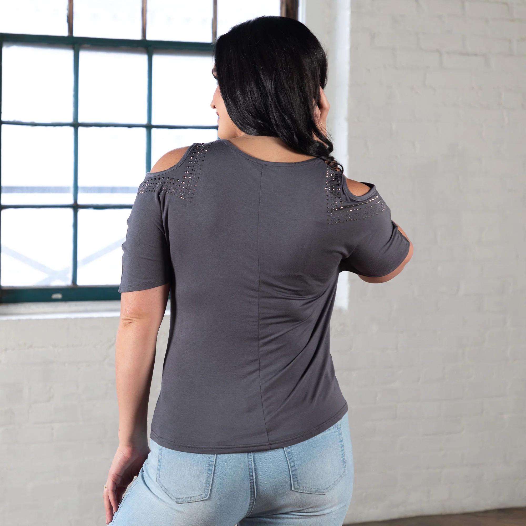 Cold Shoulder Rhinestone Top - Image 3