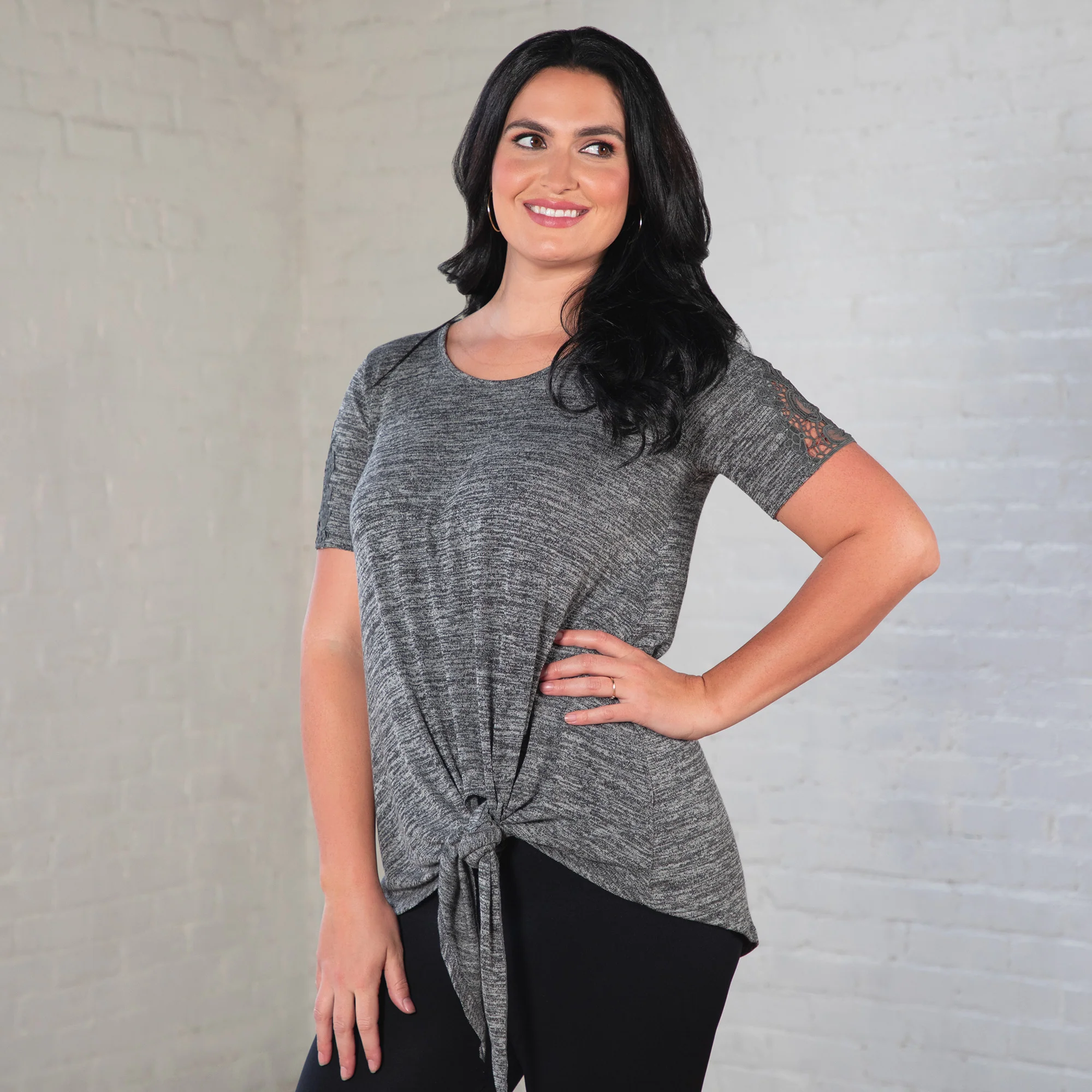 Tie Knot Lace Short Sleeve Shirt - Image 2