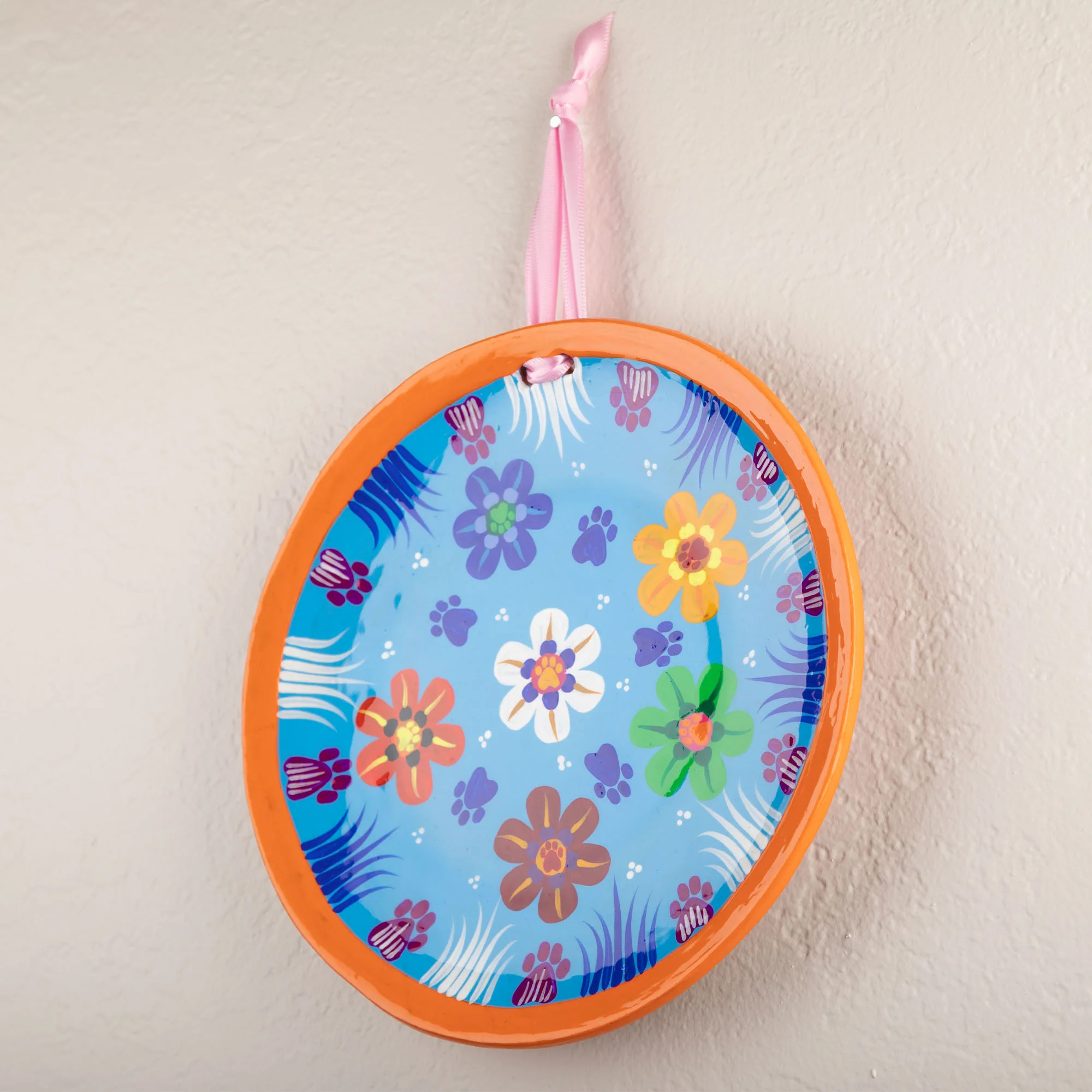 Hand Painted Paws & Flowers Decorative Ceramic Plate - Image 2