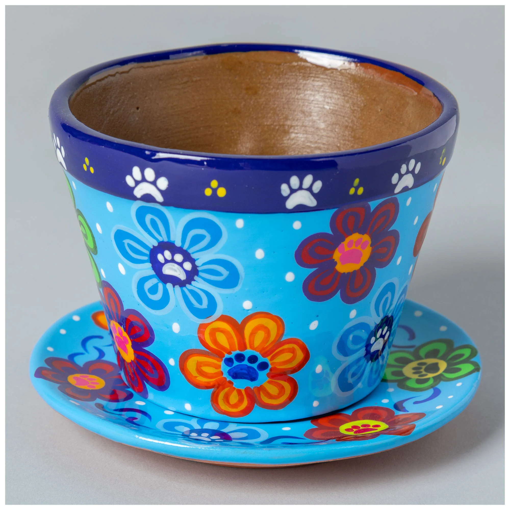 Hand Painted Paws & Flowers Ceramic Small Planter - Image 2
