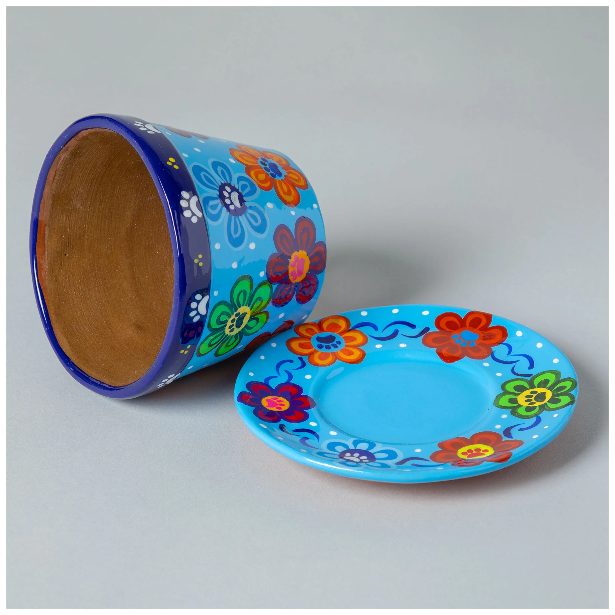 Hand Painted Paws & Flowers Ceramic Small Planter - Image 3