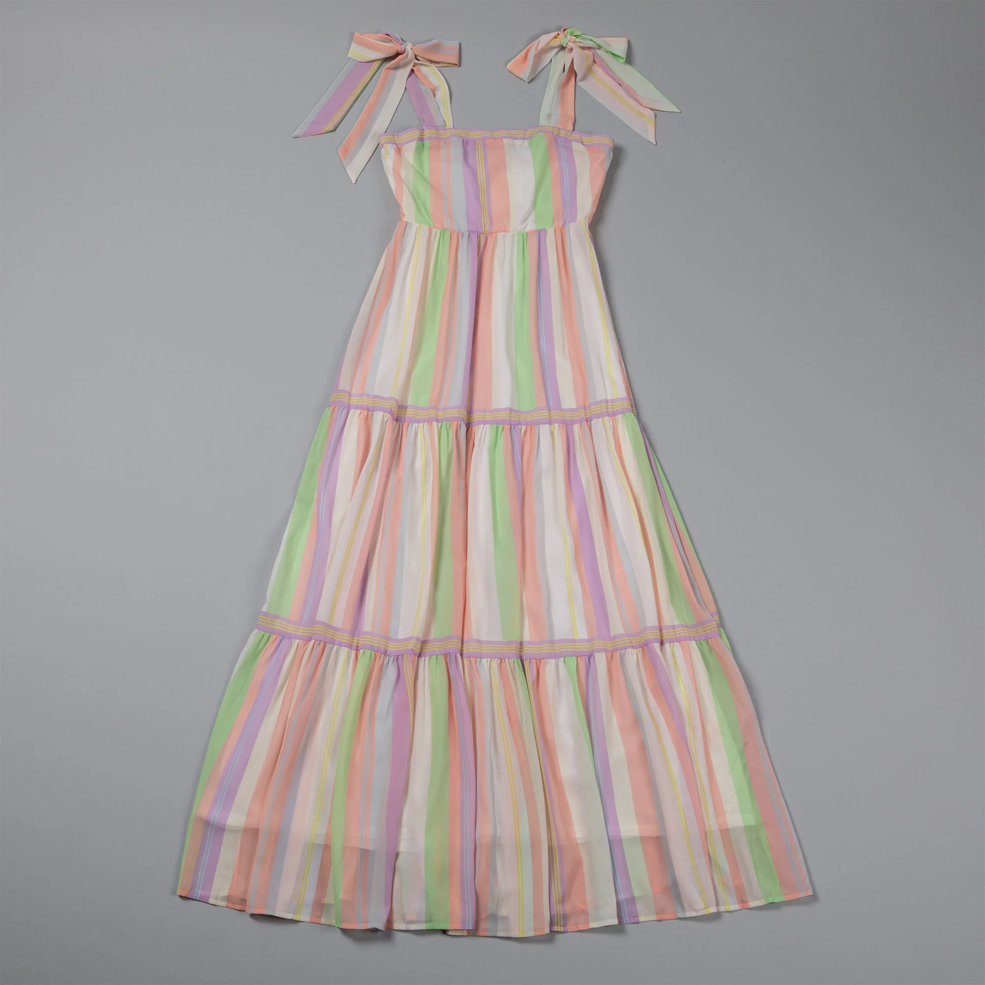 Colorful Stripes Tie Shoulder Maxi Dress - Image 6