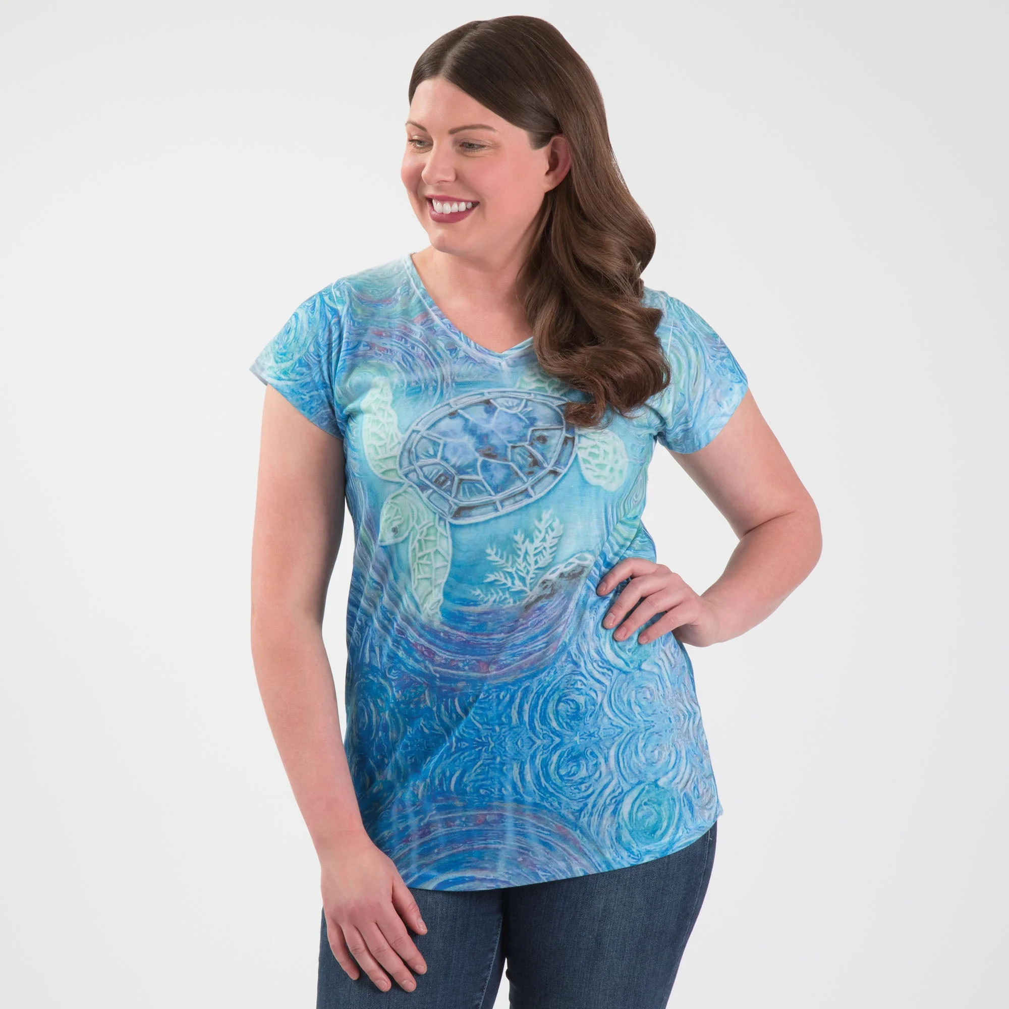 Swirly Turtle Sublimation V-Neck Tee - Image 3