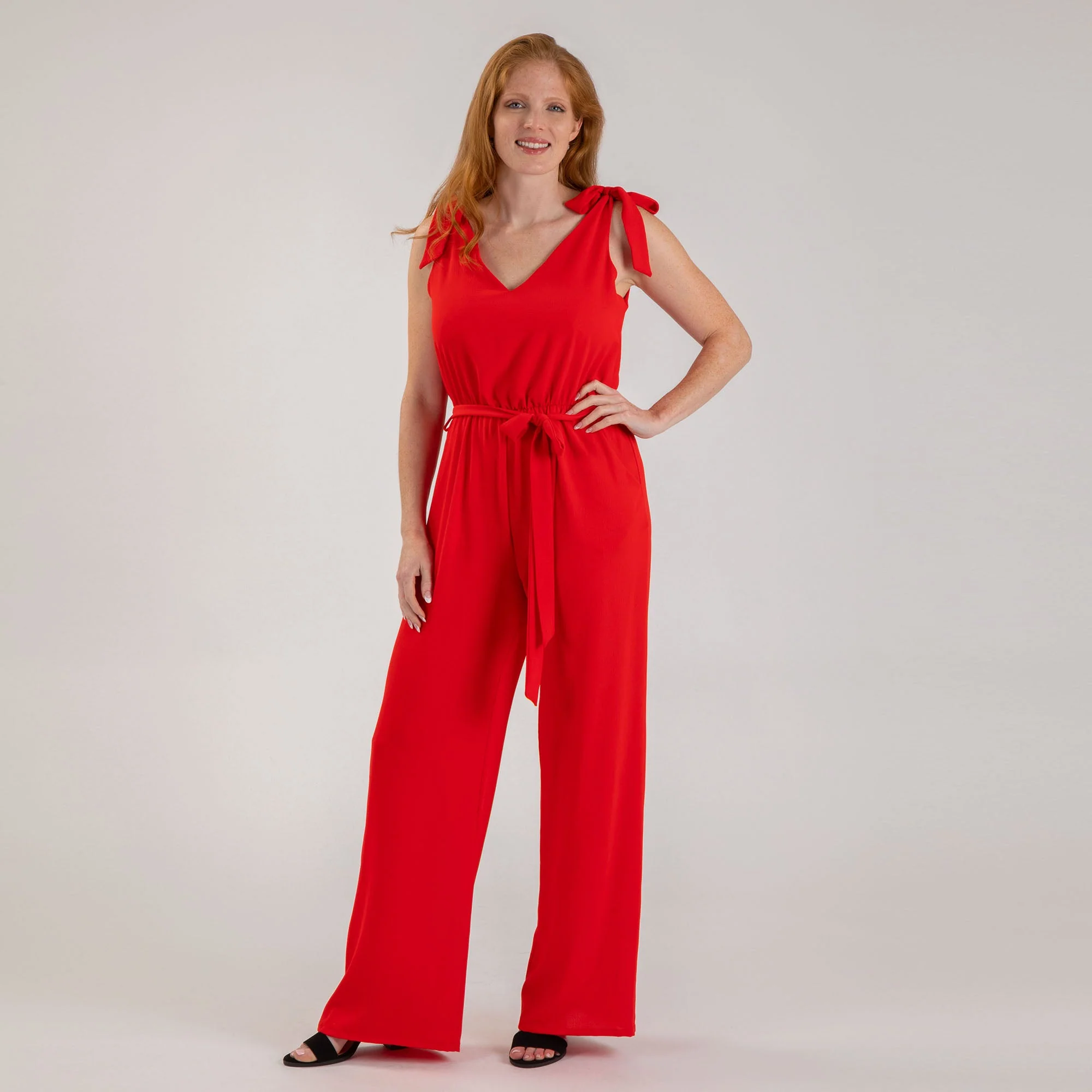 Textured Solid Tie Shoulder Jumpsuit - Image 10